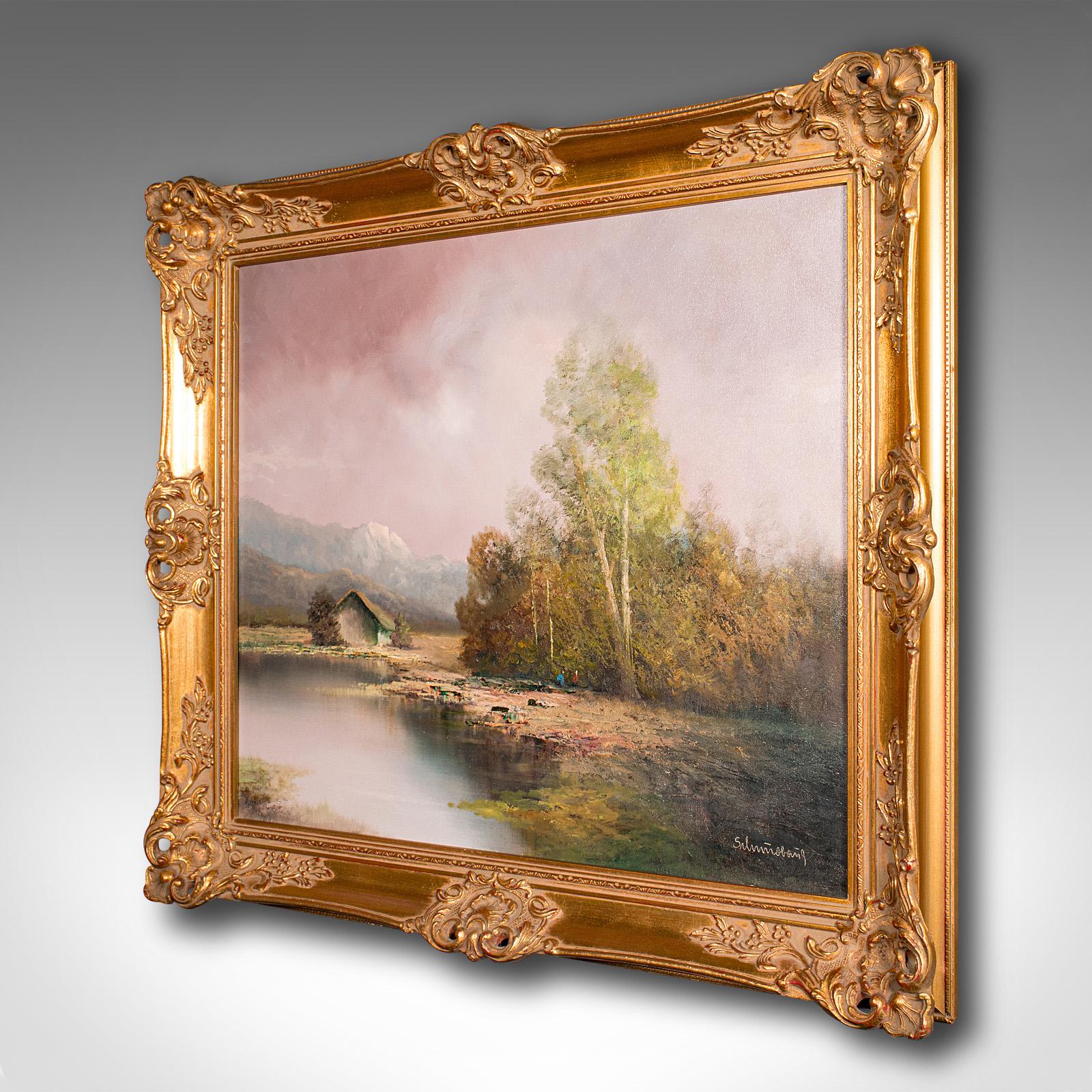 Mid-Century Modern Large Vintage Landscape Painting, Austrian, Framed Art, Oil, Alpine, Schmidbauer For Sale