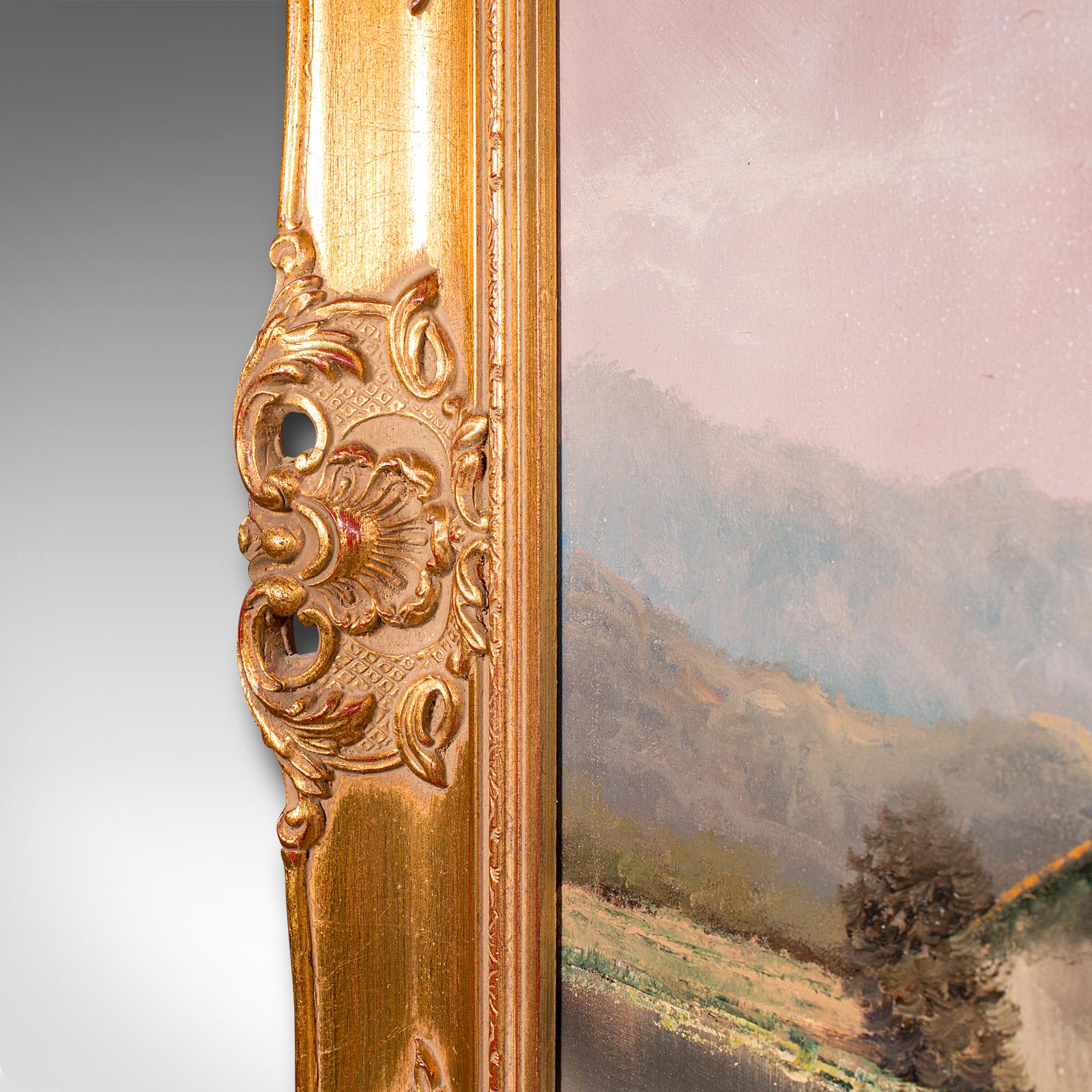Large Vintage Landscape Painting, Austrian, Framed Art, Oil, Alpine, Schmidbauer For Sale 1