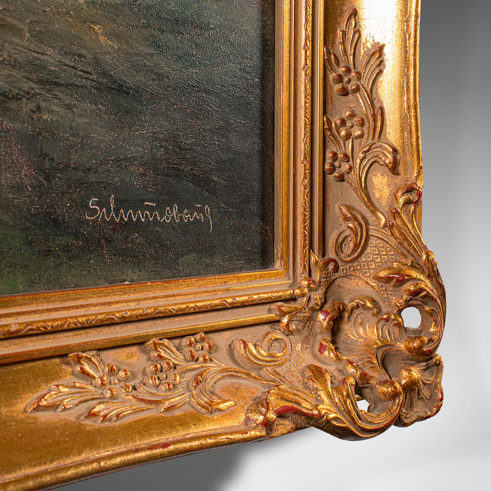 Large Vintage Landscape Painting, Austrian, Framed Art, Oil, Alpine, Schmidbauer For Sale 2