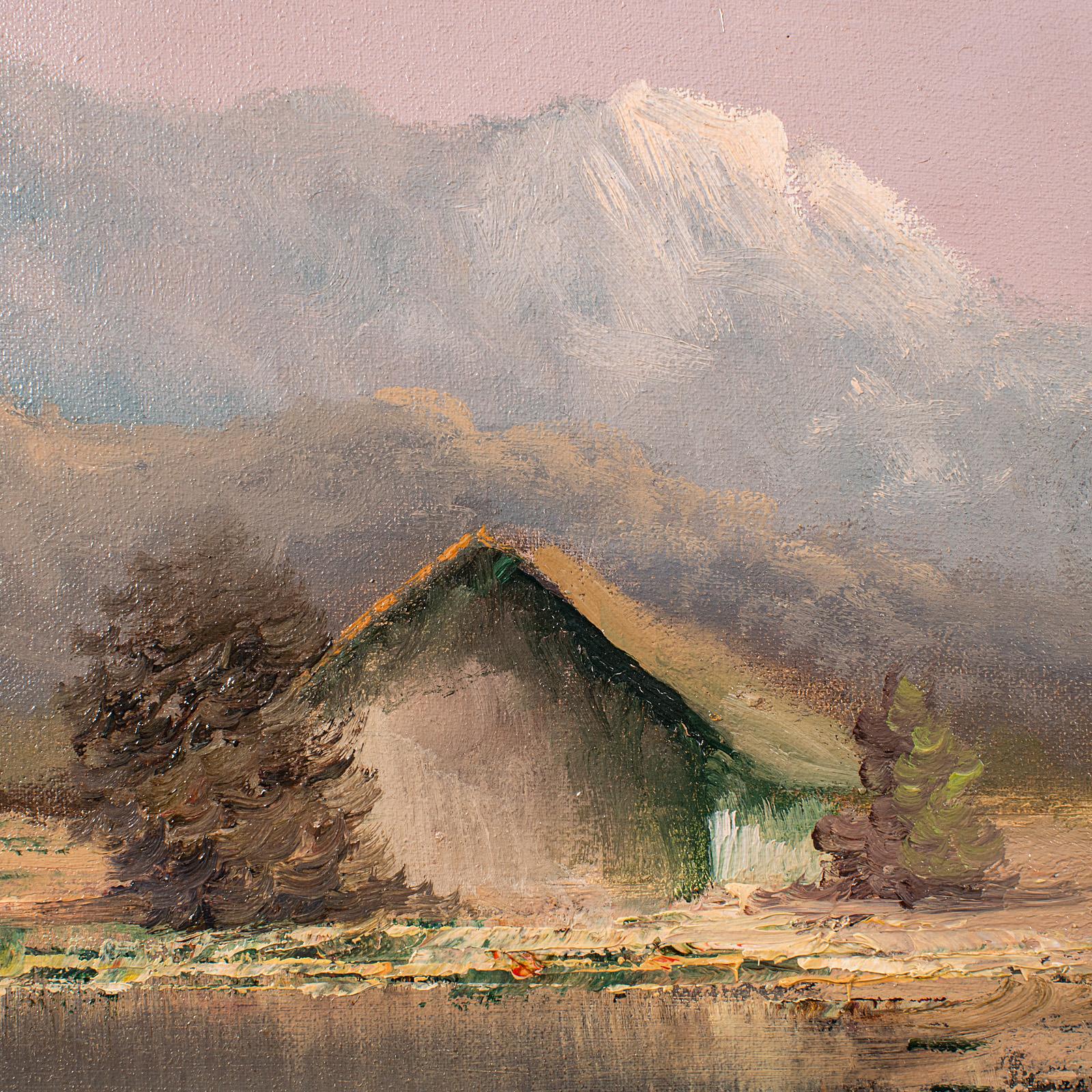 Large Vintage Landscape Painting, Austrian, Framed Art, Oil, Alpine, Schmidbauer For Sale 4
