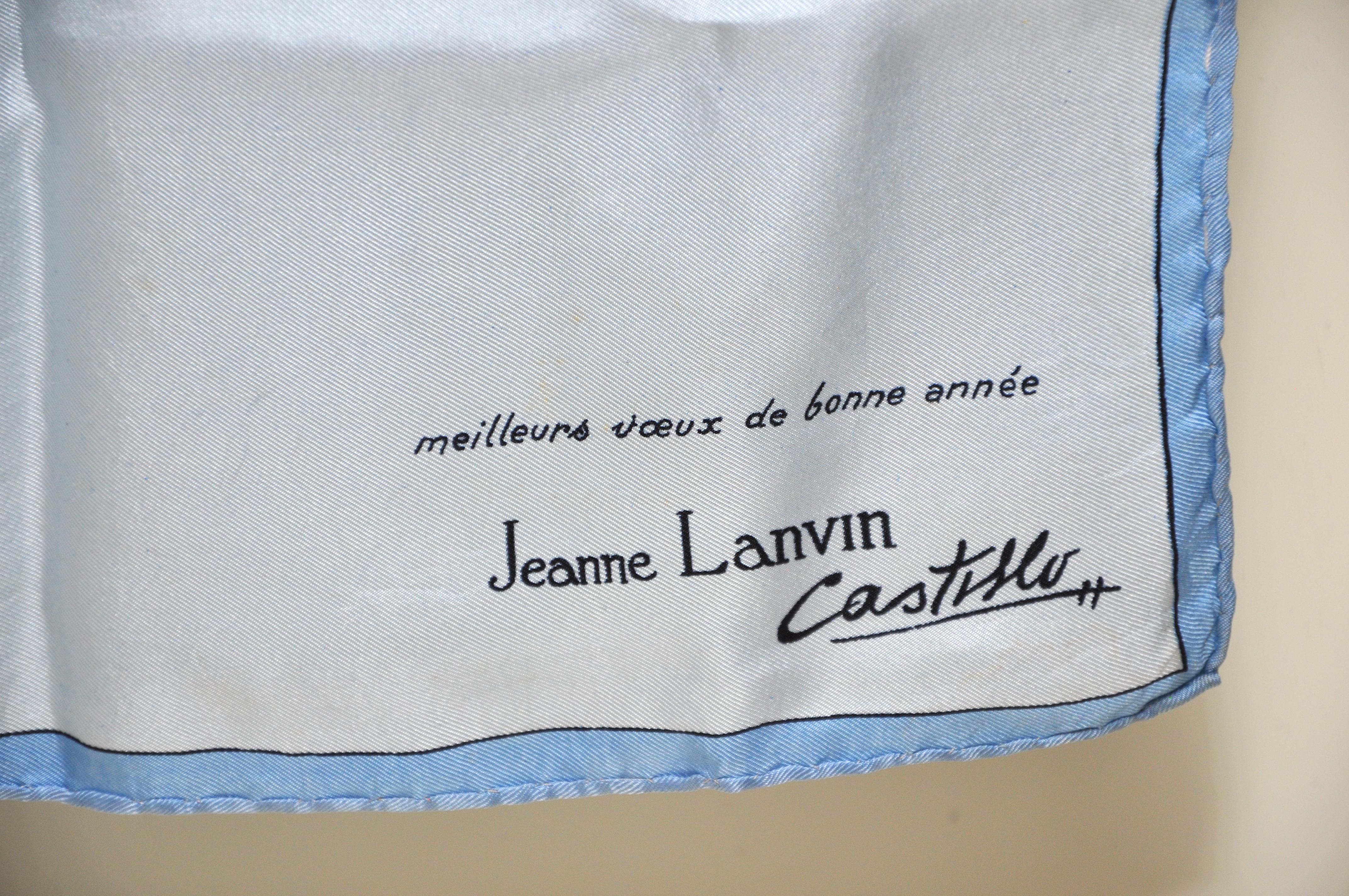 Large vintage Lanvin silk scarf pale blue butterflies fruits French

Beautiful and rare vintage silk scarf 

Very pretty with butterfly and dragonflies 

‘Jeanne Lanvin’ logo/signature 

Such a joyous piece art of, it reads ’meilleurs voeux de bonne