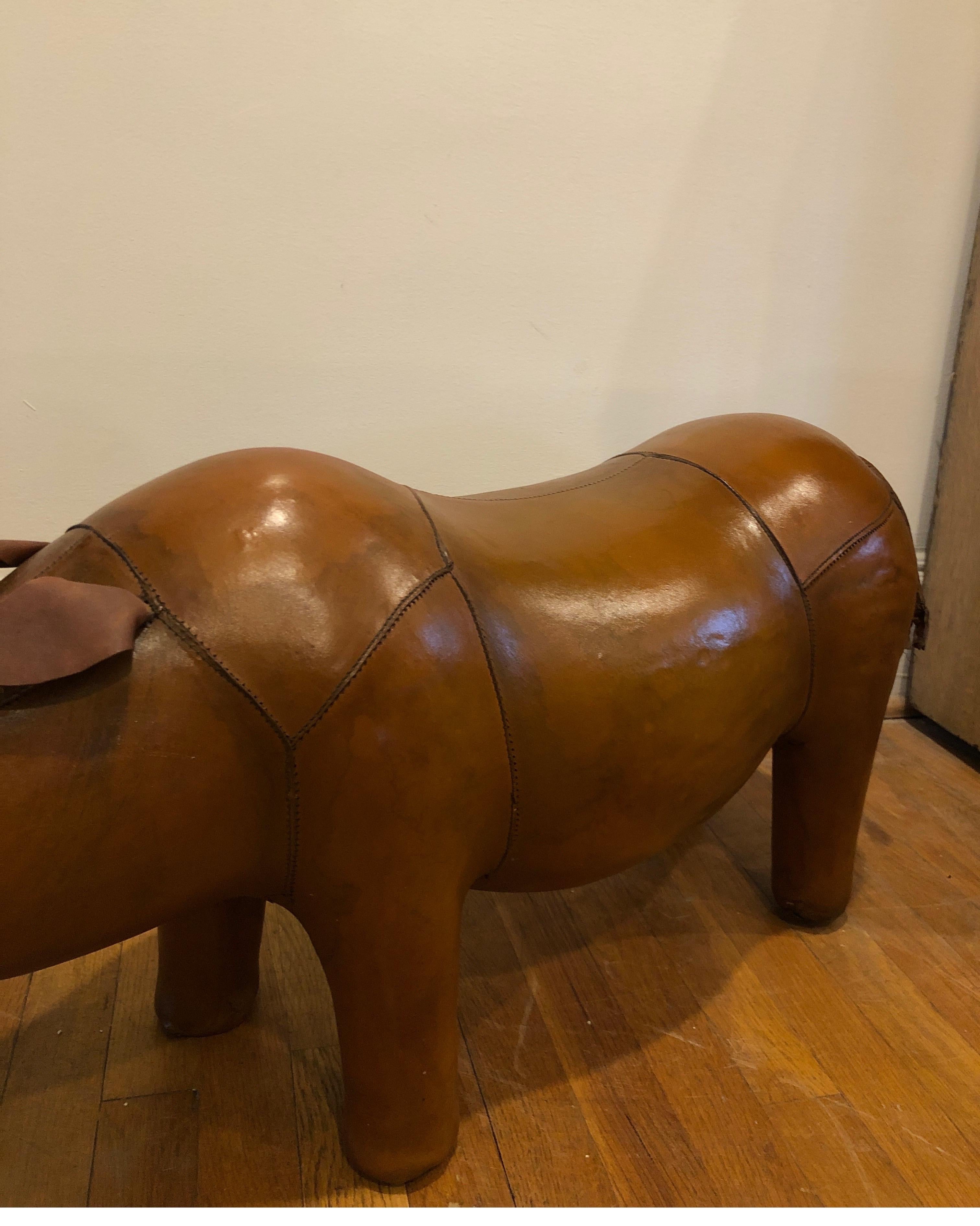 vintage leather rhino footstool