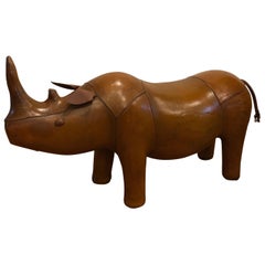 Grand pouf ou tabouret en cuir vintage Abercrombie and Fitch Rhino