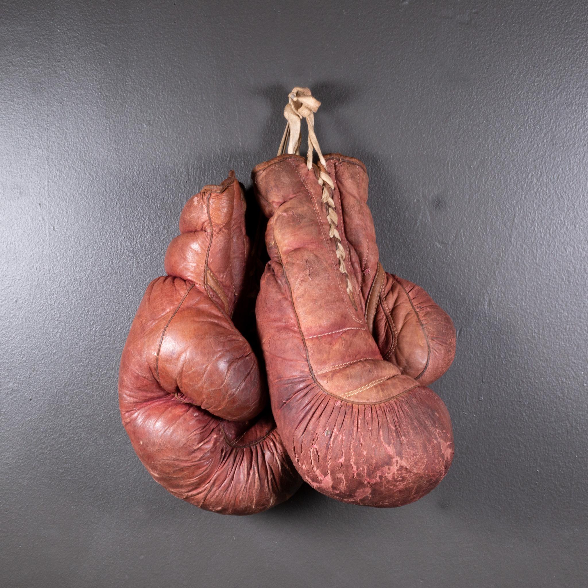 Industrial Large Vintage Leather and Horse Hair Boxing Gloves c.1950 (FREE SHIPPING) For Sale