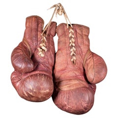 Large Used Leather and Horse Hair Boxing Gloves c.1950 (FREE SHIPPING)