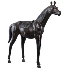 Large Vintage Leather Covered Standing Horse