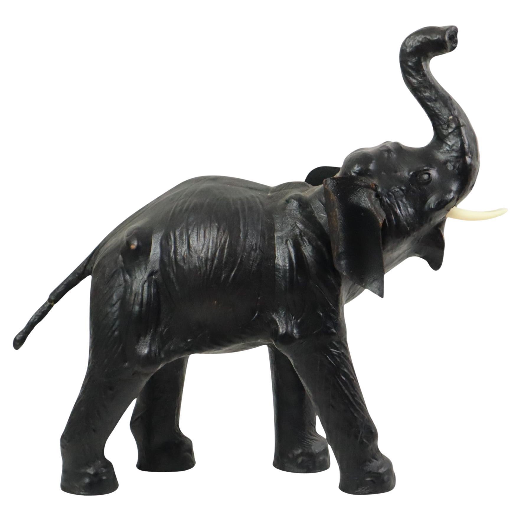 Large Vintage Leather Elephant Omersa Style Statue Sculpture 50cm