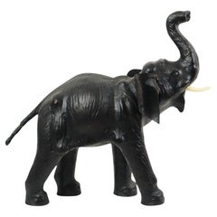 Large Vintage Leather Elephant Omersa Style Statue Sculpture 50cm