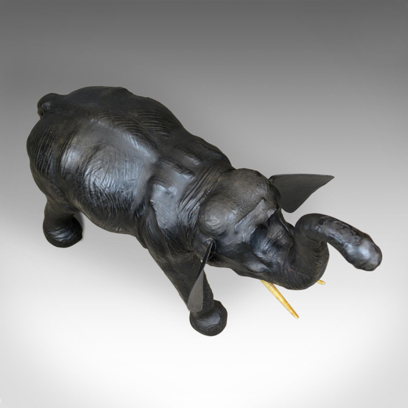 Anglo Raj Large Vintage Leather Elephant Sculpture, Tall Model, Mid-20th Century For Sale