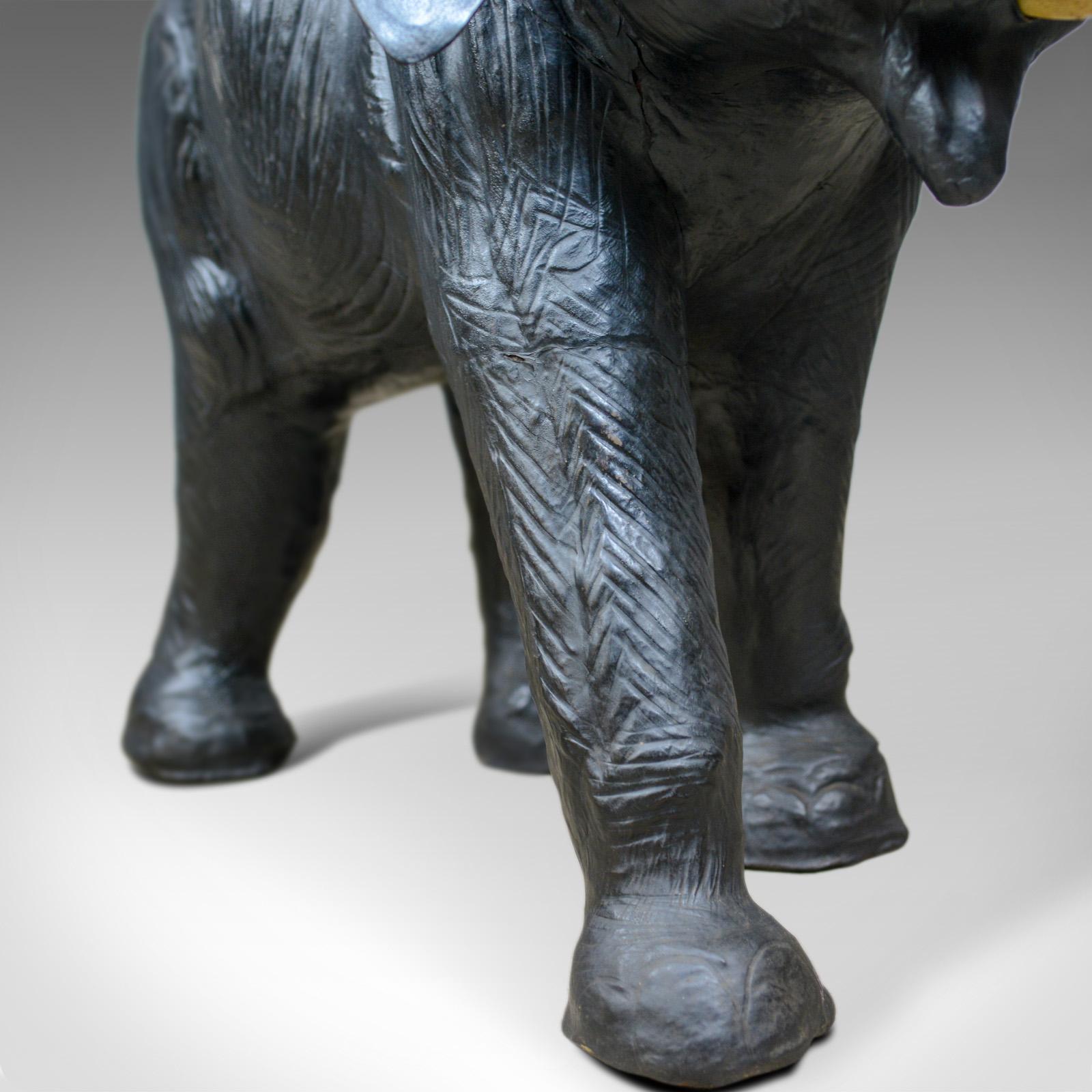 Unknown Large Vintage Leather Elephant Sculpture, Tall Model, Mid-20th Century For Sale