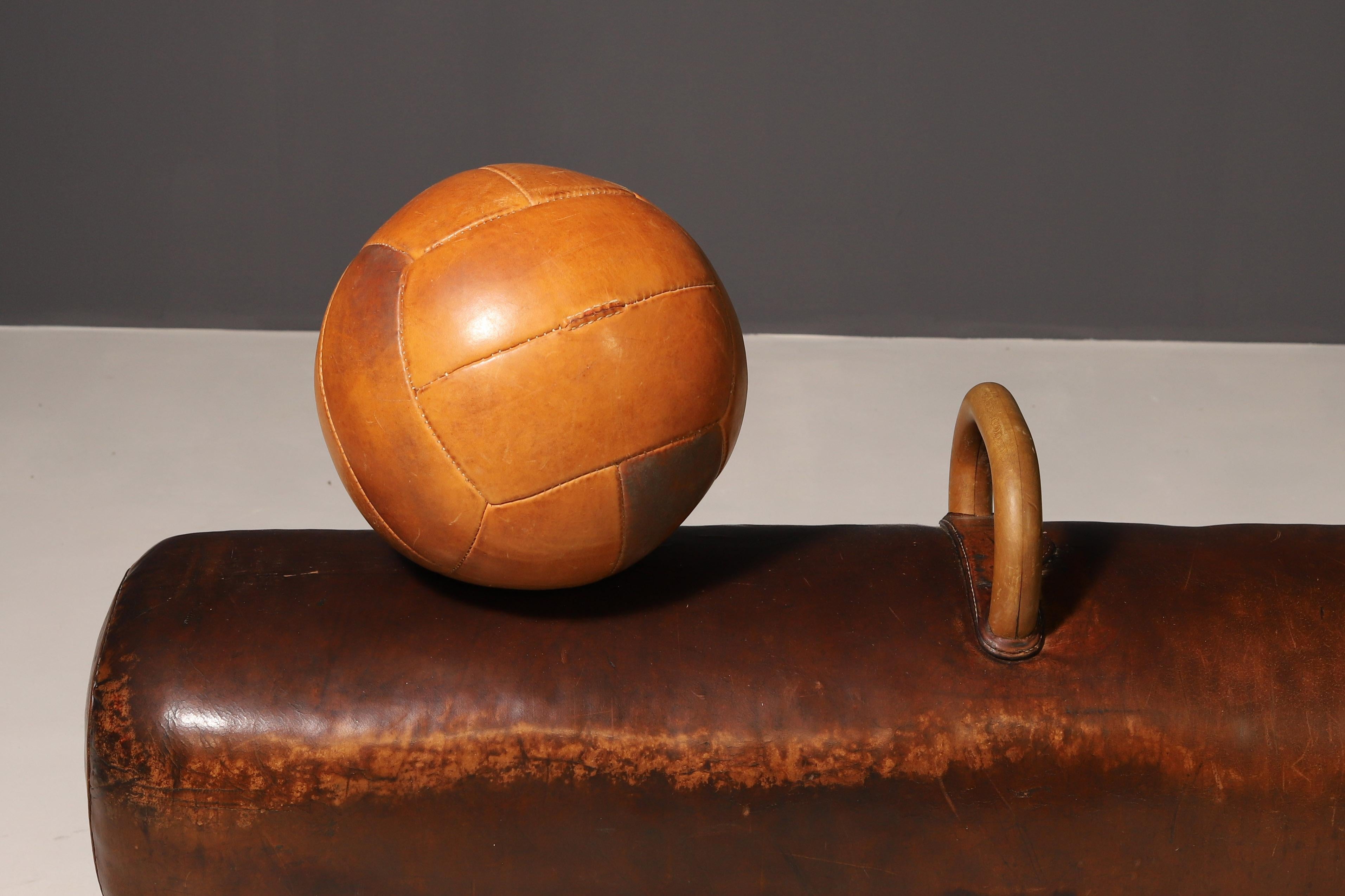 Industrial Large Vintage Leather Medicine Ball For Sale
