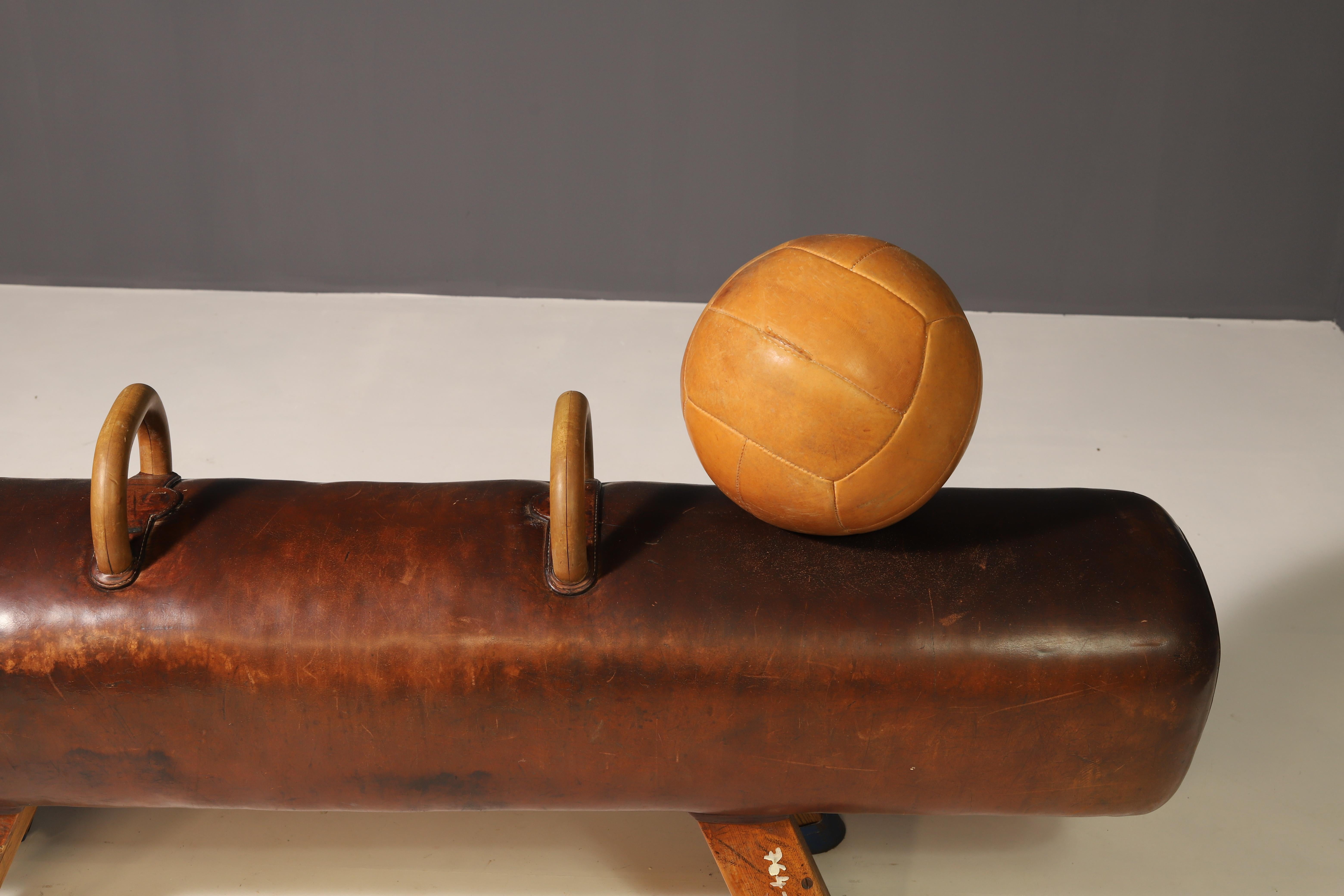 Large Vintage Leather Medicine Ball For Sale 1