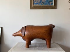 Large Vintage Leather Stool Omersa For Almazan Pig With Original Tail