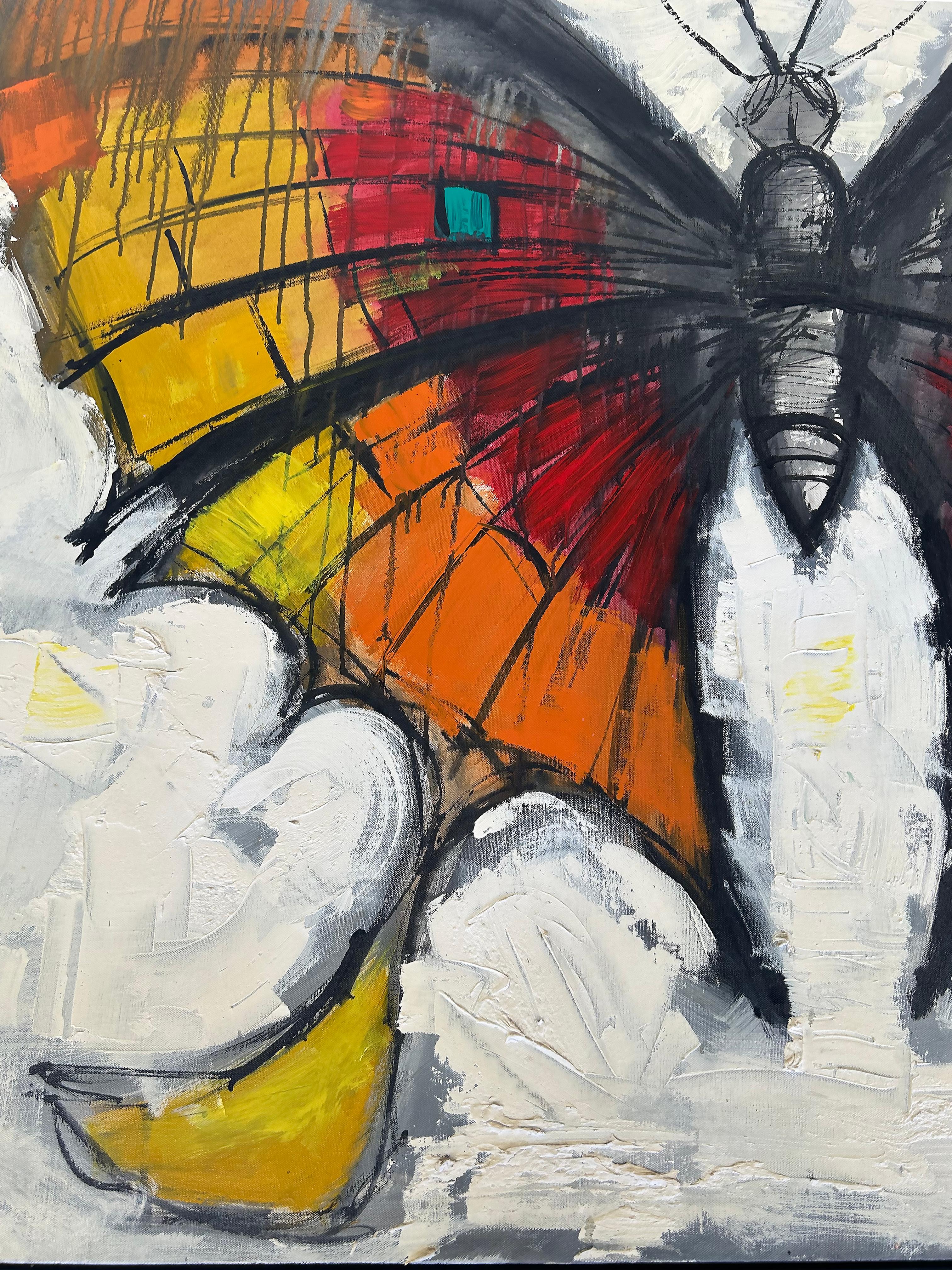 Moderne Grande peinture abstraite de papillons de Lee Reynolds, encadrée en vente