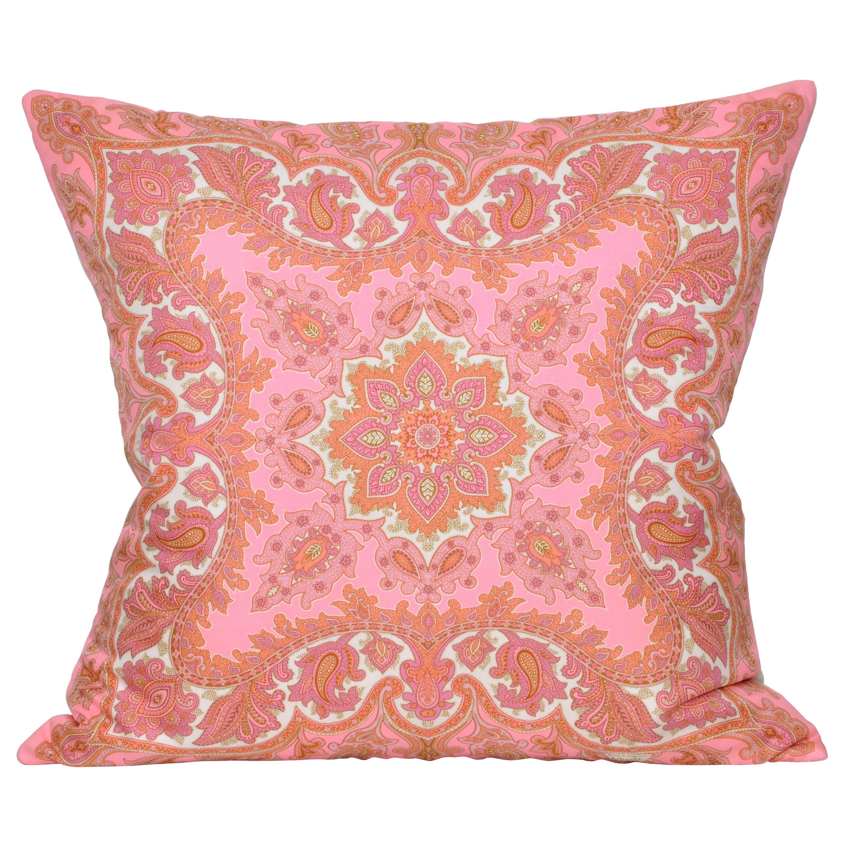 Large Vintage Liberty of London Pink Orange Silk Irish Linen Cushion Pillow For Sale