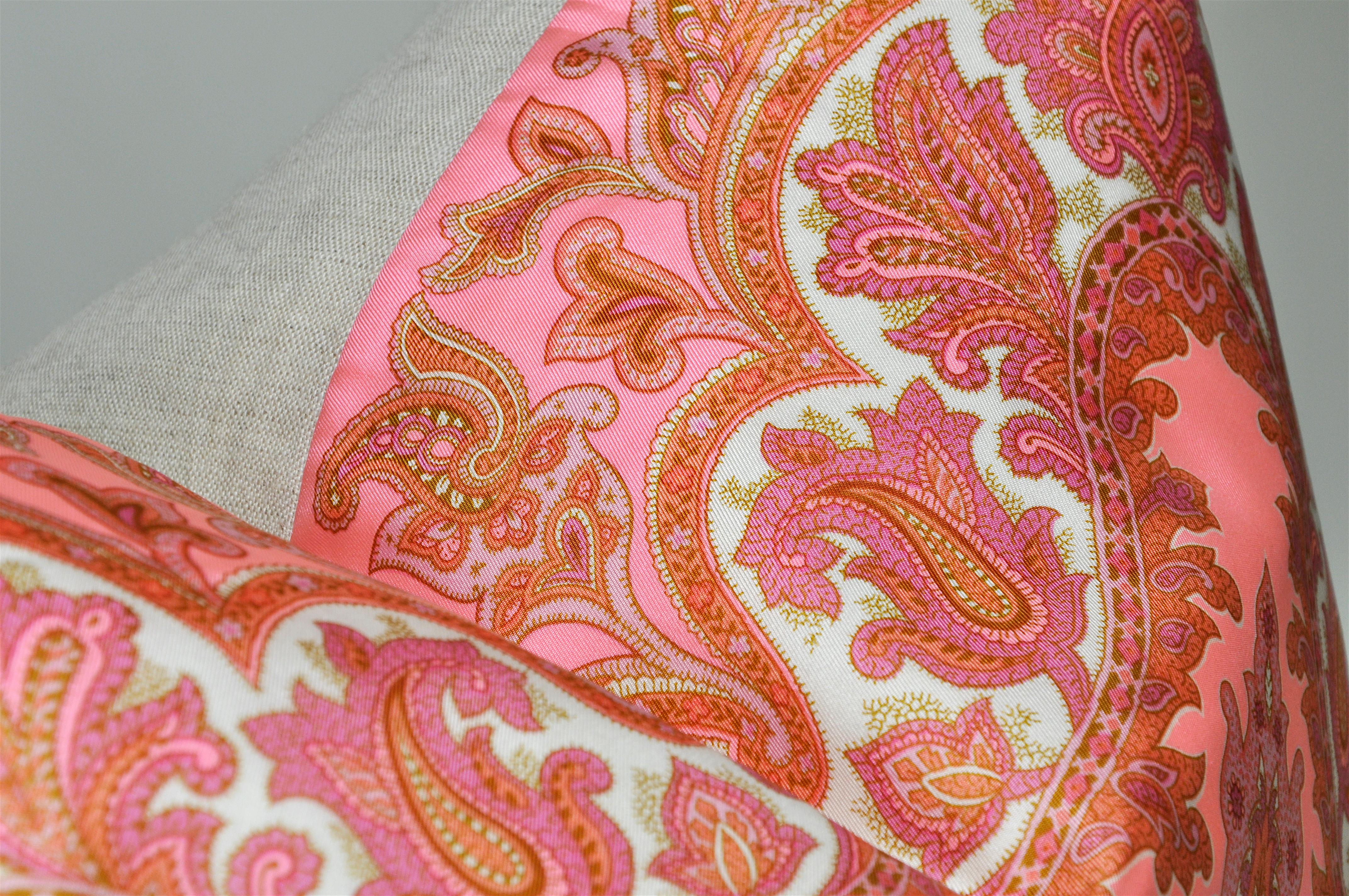 Large Vintage Liberty of London Pink Orange Silk Scarf with Irish Linen Cushion In Good Condition For Sale In Belfast, Northern Ireland
