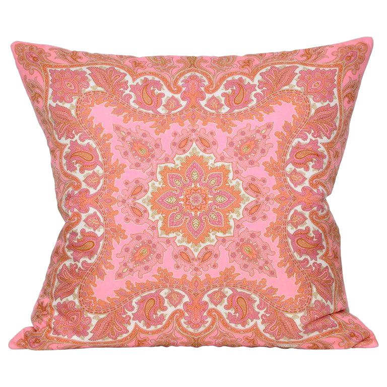 Large Vintage Liberty of London Pink Orange Silk Scarf with Irish Linen Cushion