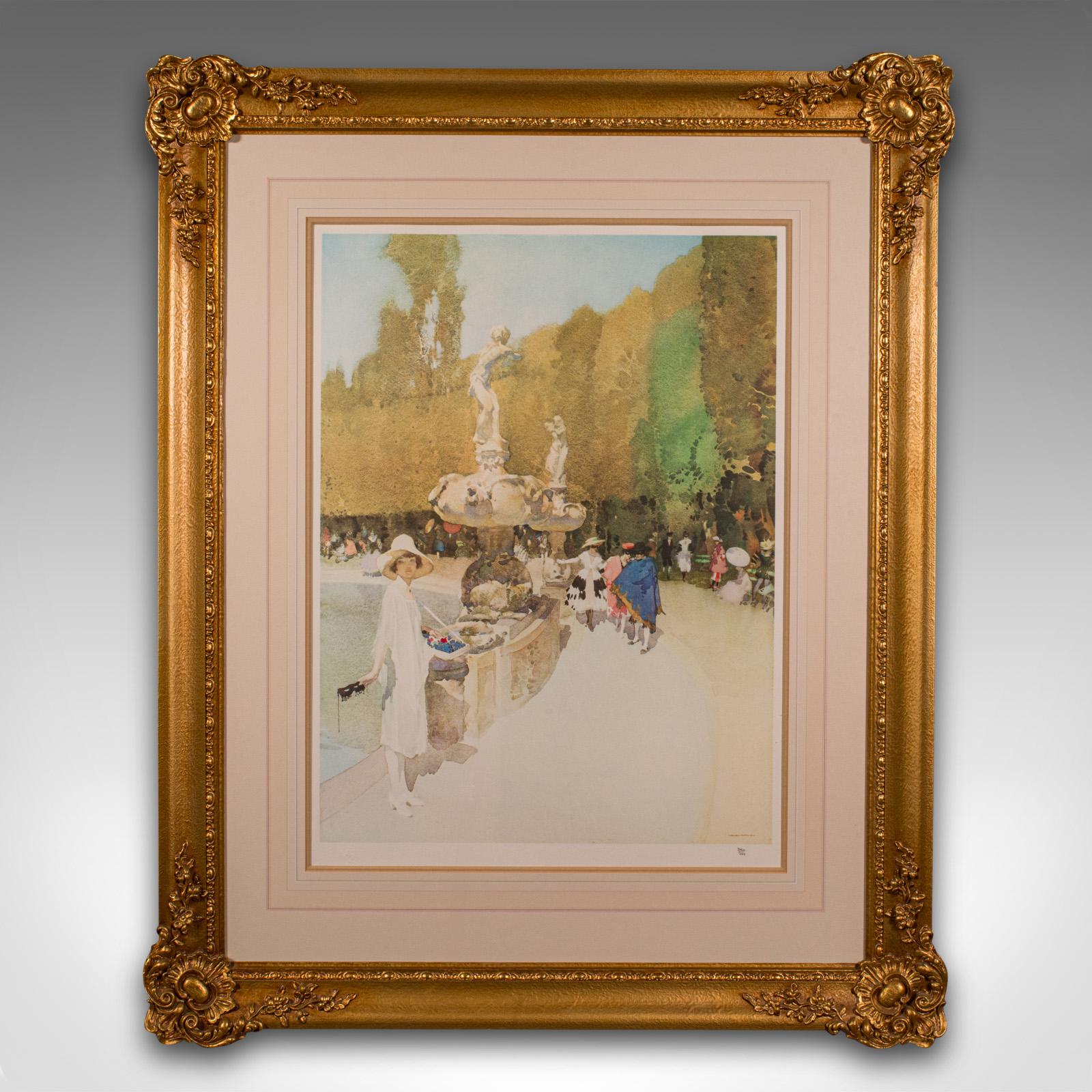 
Dies ist ein großer Vintage-Kunstdruck in limitierter Auflage. Ein englisches, gerahmtes Gemälde mit dem Titel 