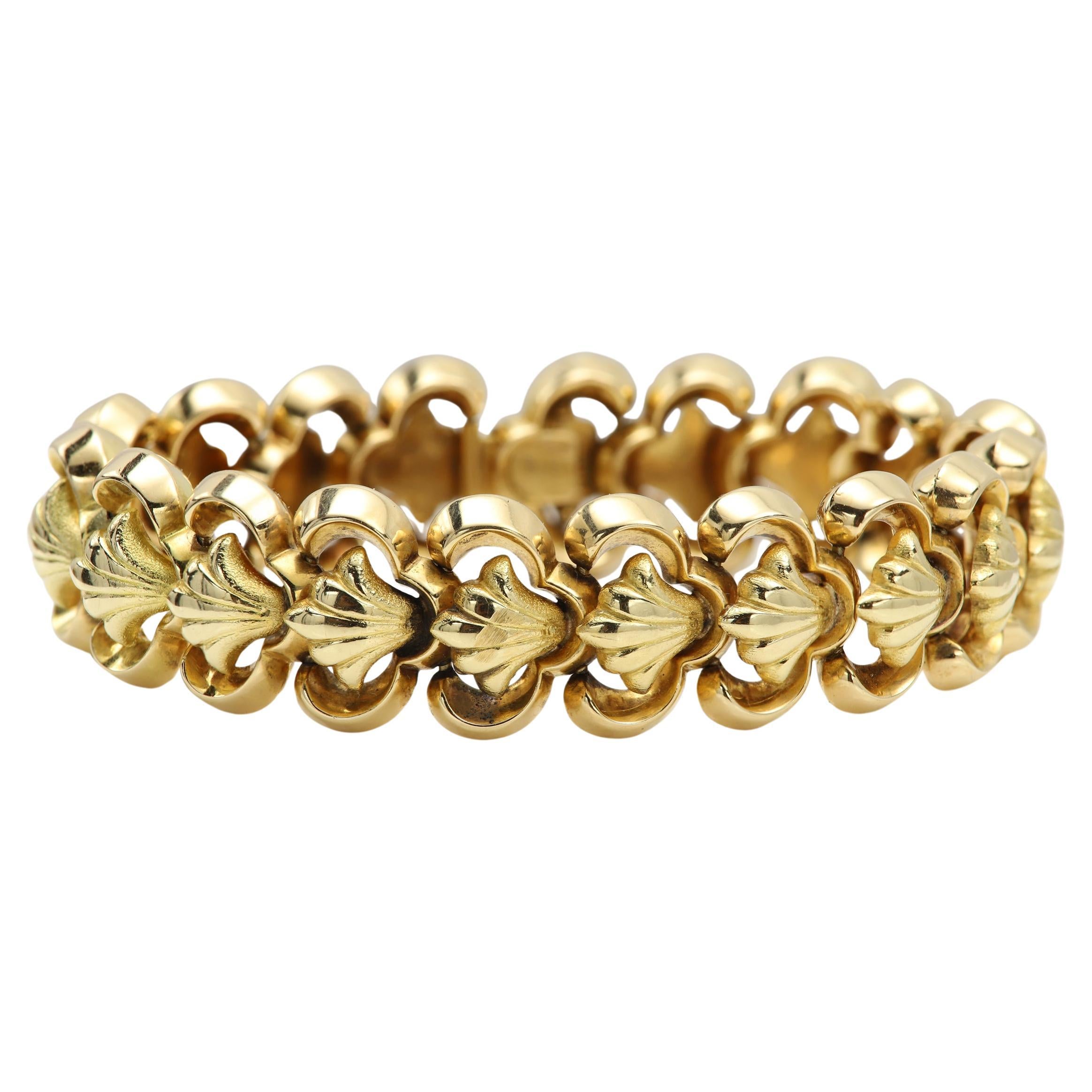 Grand bracelet à maillons vintage en or 18 carats des années 1920 en excellent état