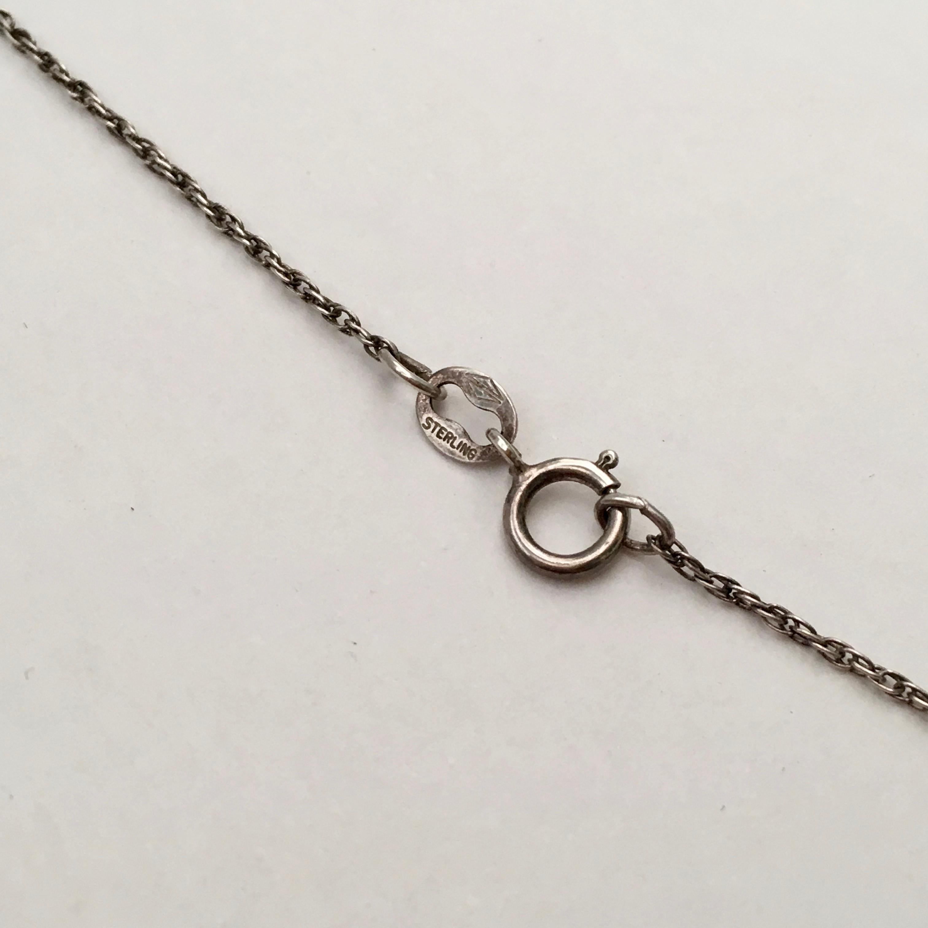 Retro Large Vintage Locket Silver Forget Me Not Engraved Floral Pendant Necklace For Sale