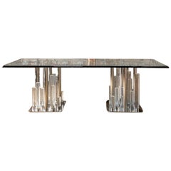 Large Vintage Lucite and Glass 'Skyscraper' Dining Table by Charles Hollis Jones