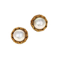 Vintage Mabe Pearl Yellow Gold Clip Earrings