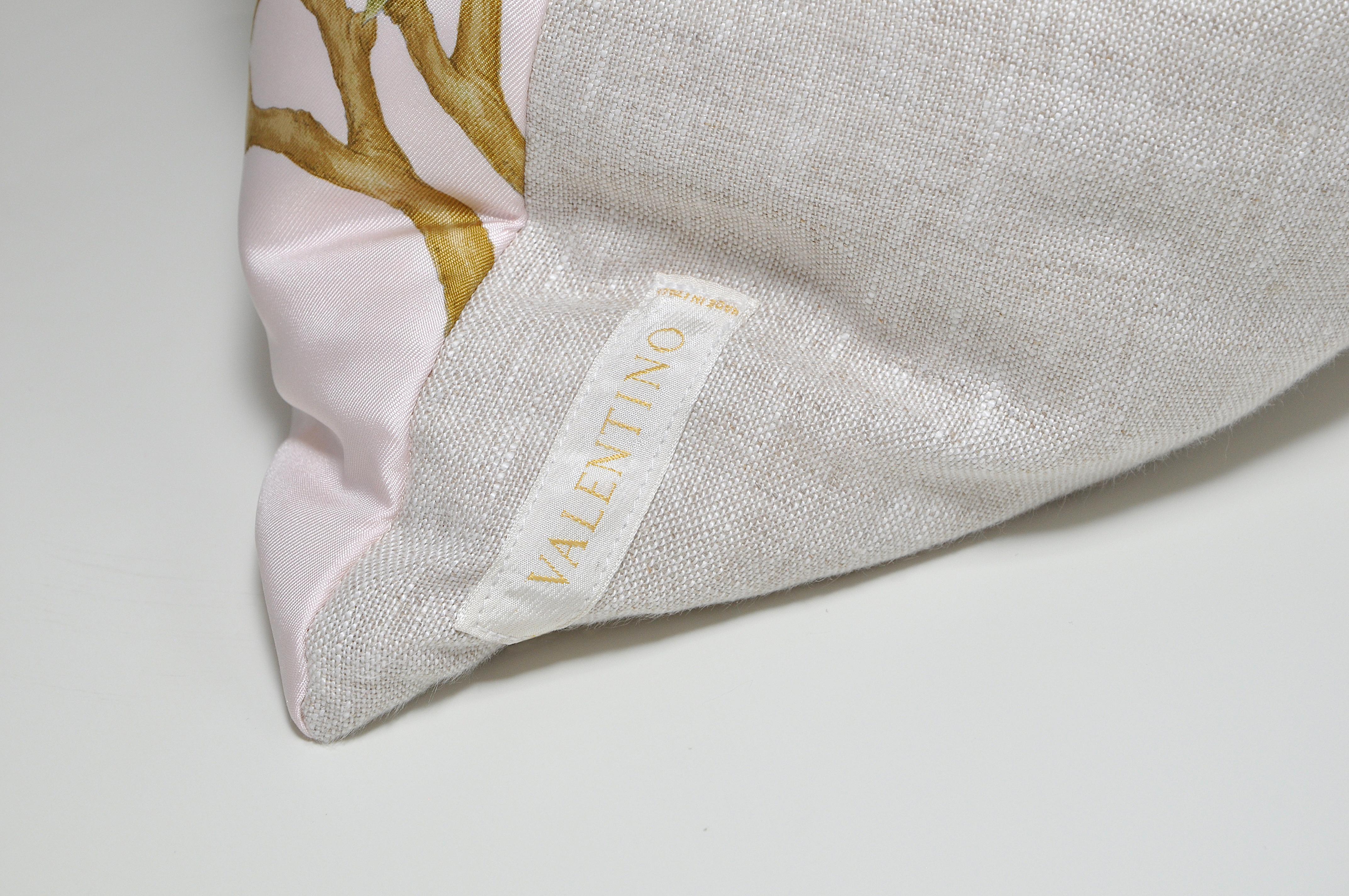 Italian Large Vintage Magnolia Pink Valentino Silk Scarf with Irish Linen Cushion Pillow