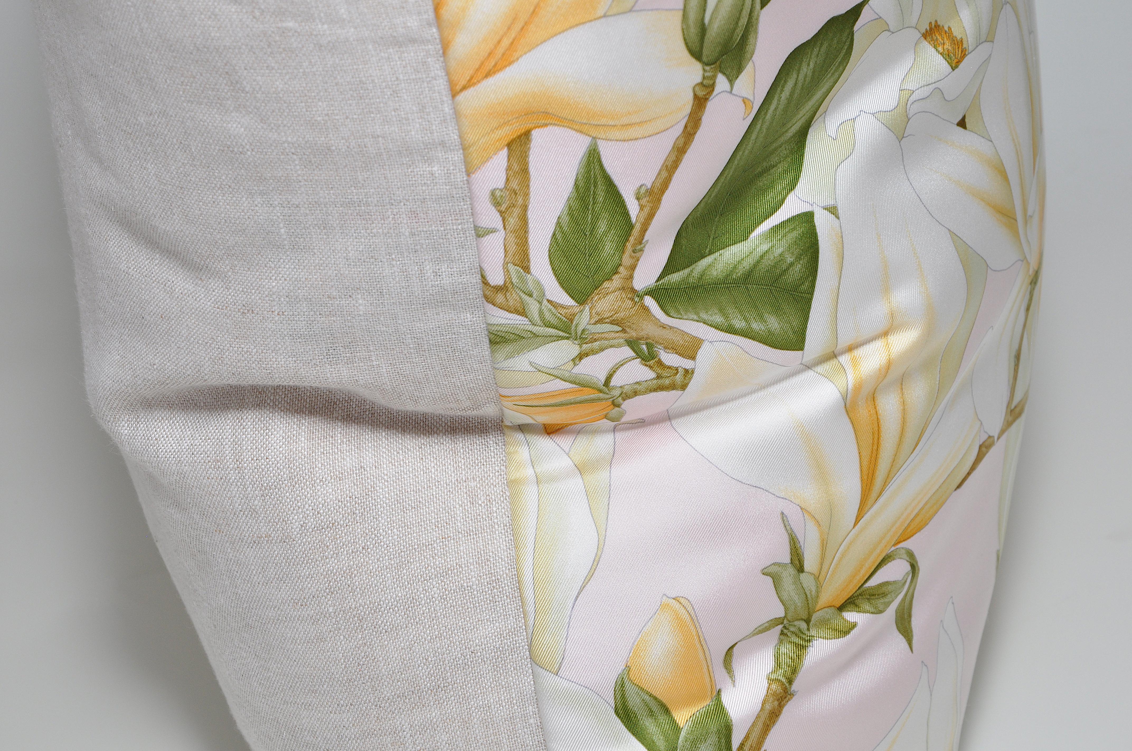 Hand-Crafted Large Vintage Magnolia Pink Valentino Silk Scarf with Irish Linen Cushion Pillow