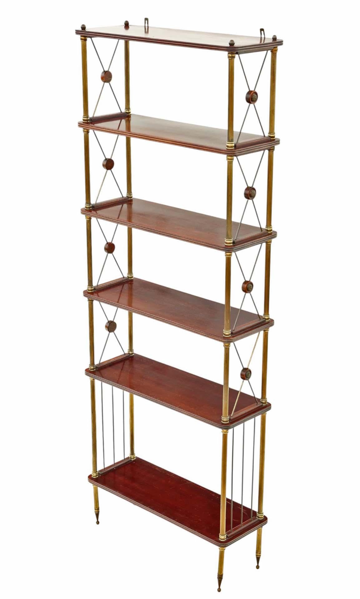 Large Vintage Mahogany and Brass Bookcase – Circa 1950, believed to be by Maison Jansen

This vintage mid-century mahogany and brass bookcase, dating to approximately 1950, is a high-quality display shelving unit believed to be by Maison Jansen