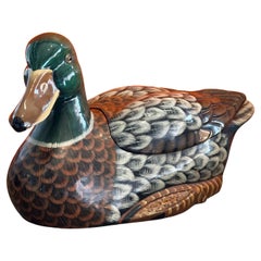 Large Vintage Maitland-Smith Hand-Painted Mallard Duck Lidded Decorative Box