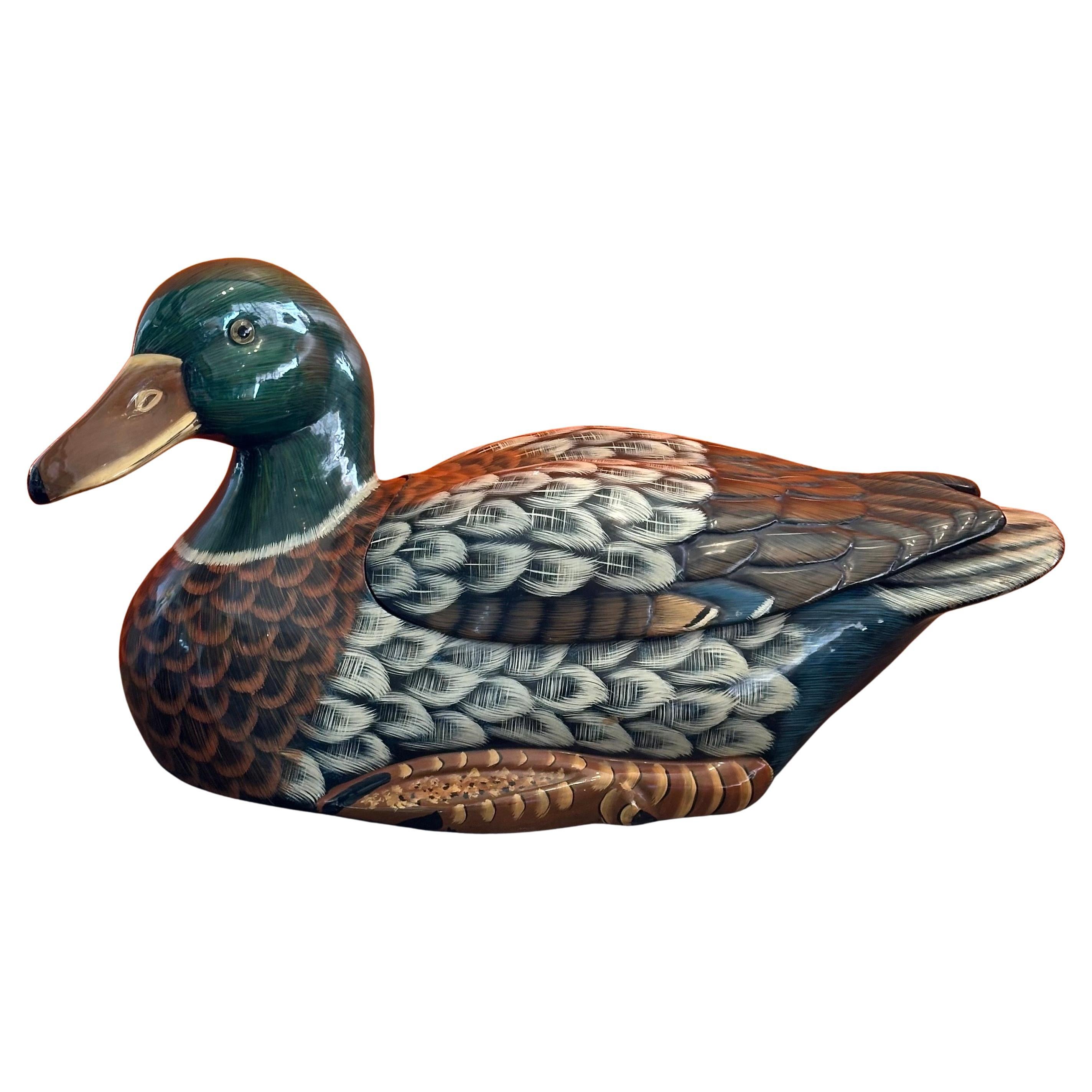 Large Vintage Maitland-Smith Hand-Painted Mallard Duck Lidded Decorative Box