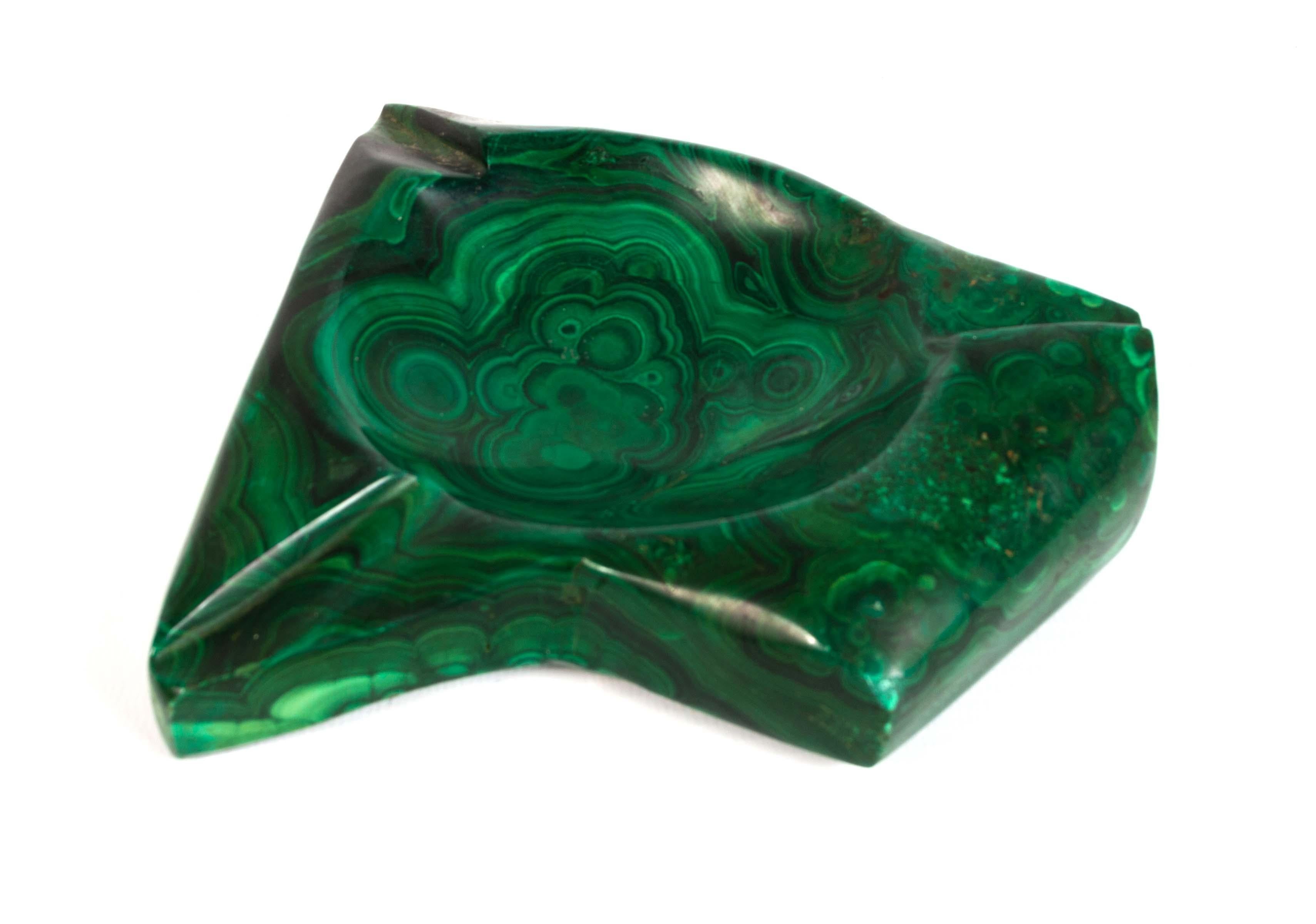 Hand-Carved Large Vintage Malachite Natural Stone Vide Poche Trinket Dish Italy, C.1960 For Sale