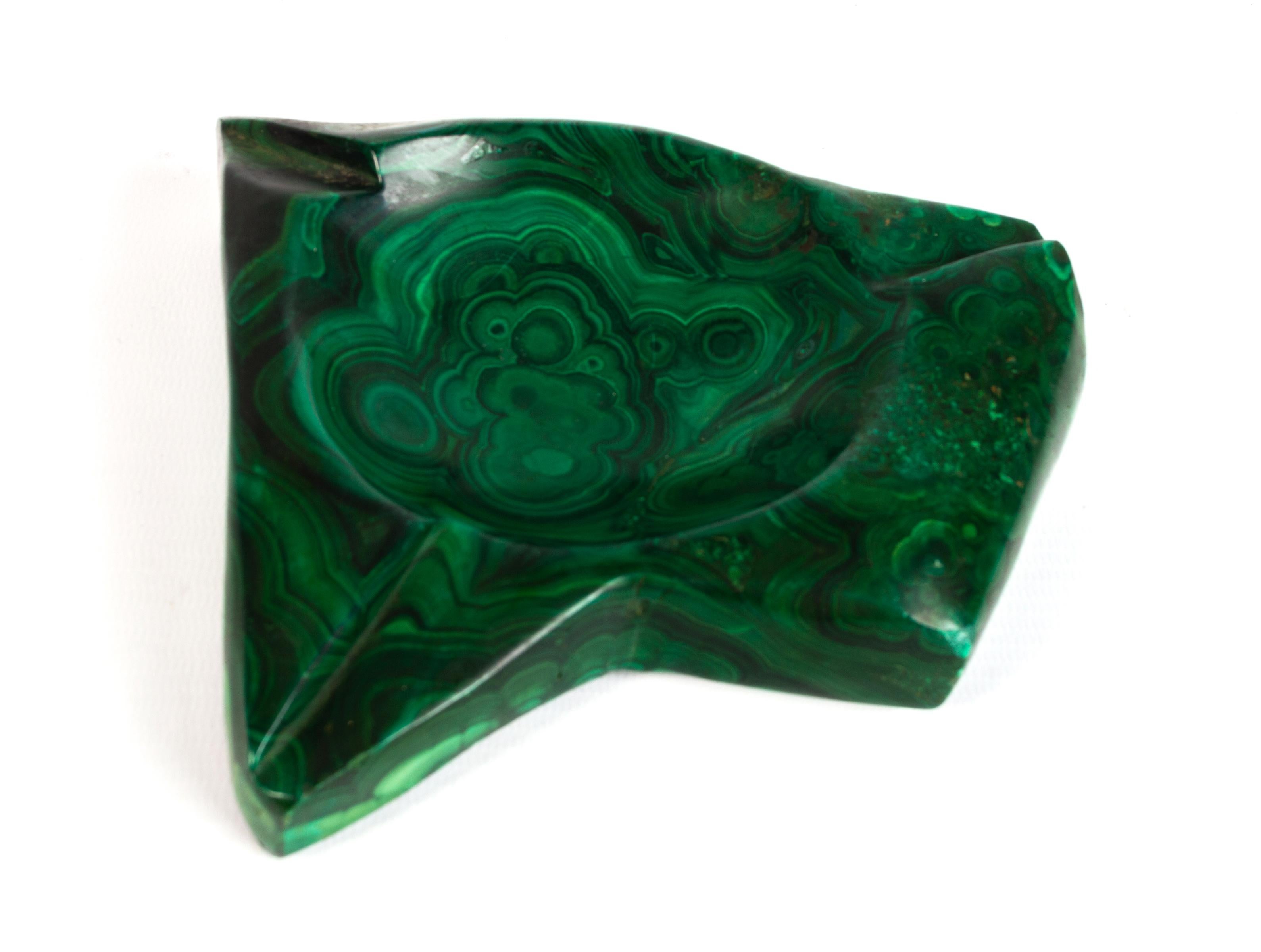 Large Vintage Malachite Natural Stone Vide Poche Trinket Dish Italy, C.1960 In Good Condition For Sale In London, GB