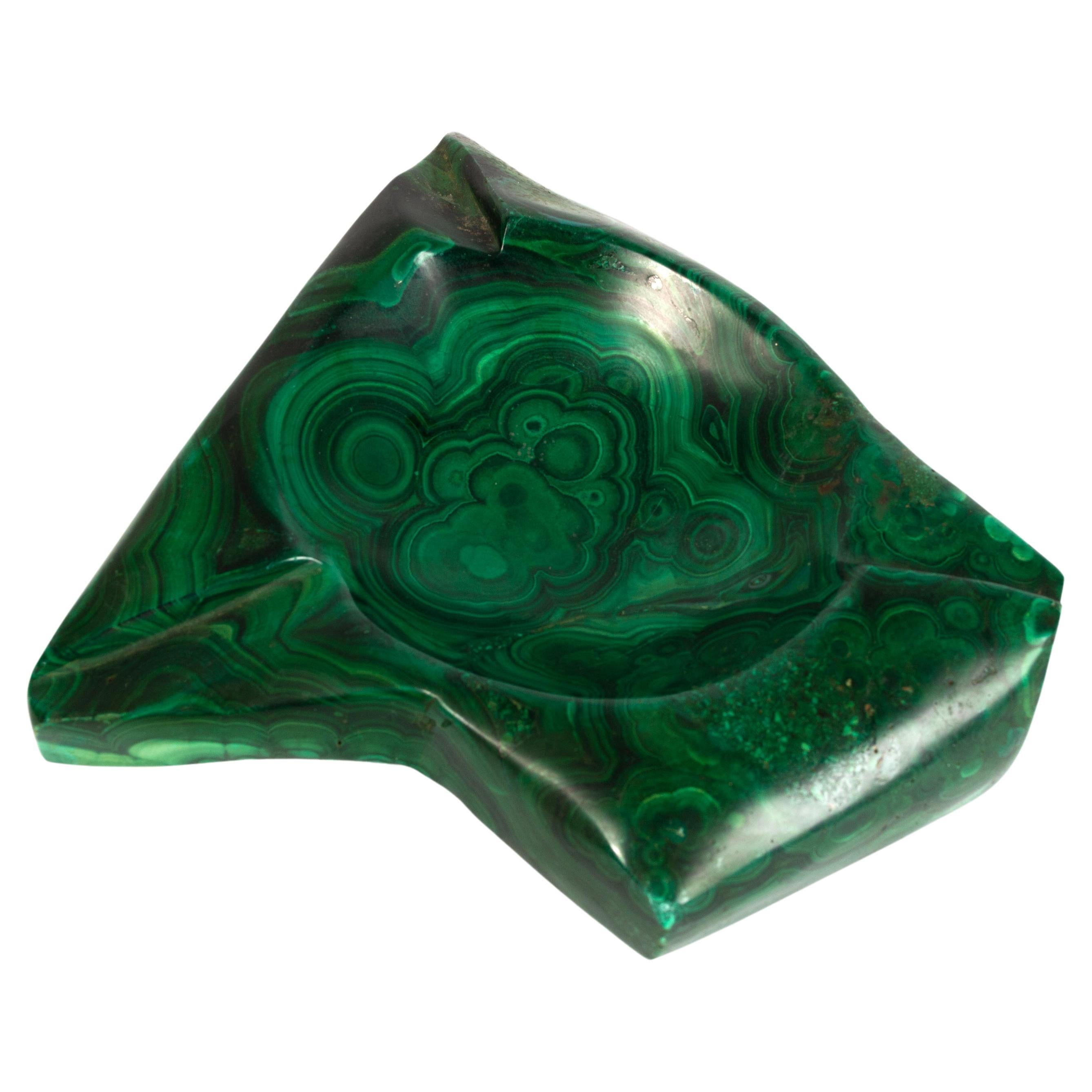 Large Vintage Malachite Natural Stone Vide Poche Trinket Dish Italy, C.1960