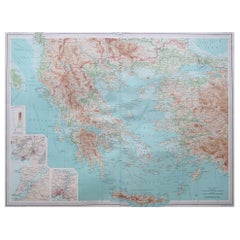 Large Antique Map of Greece, circa 1920