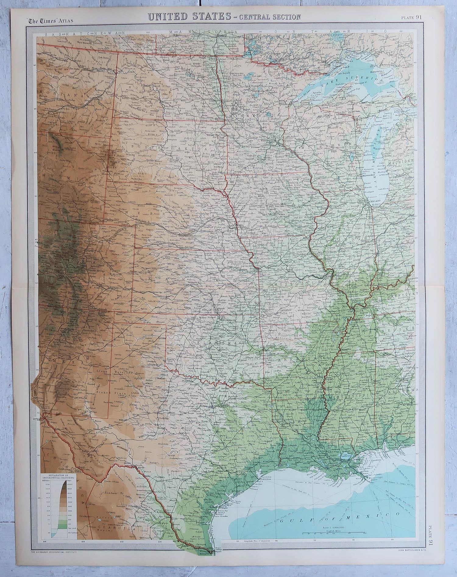 British Large Vintage Maps of the United States, in 3 Sections, 1920 For Sale