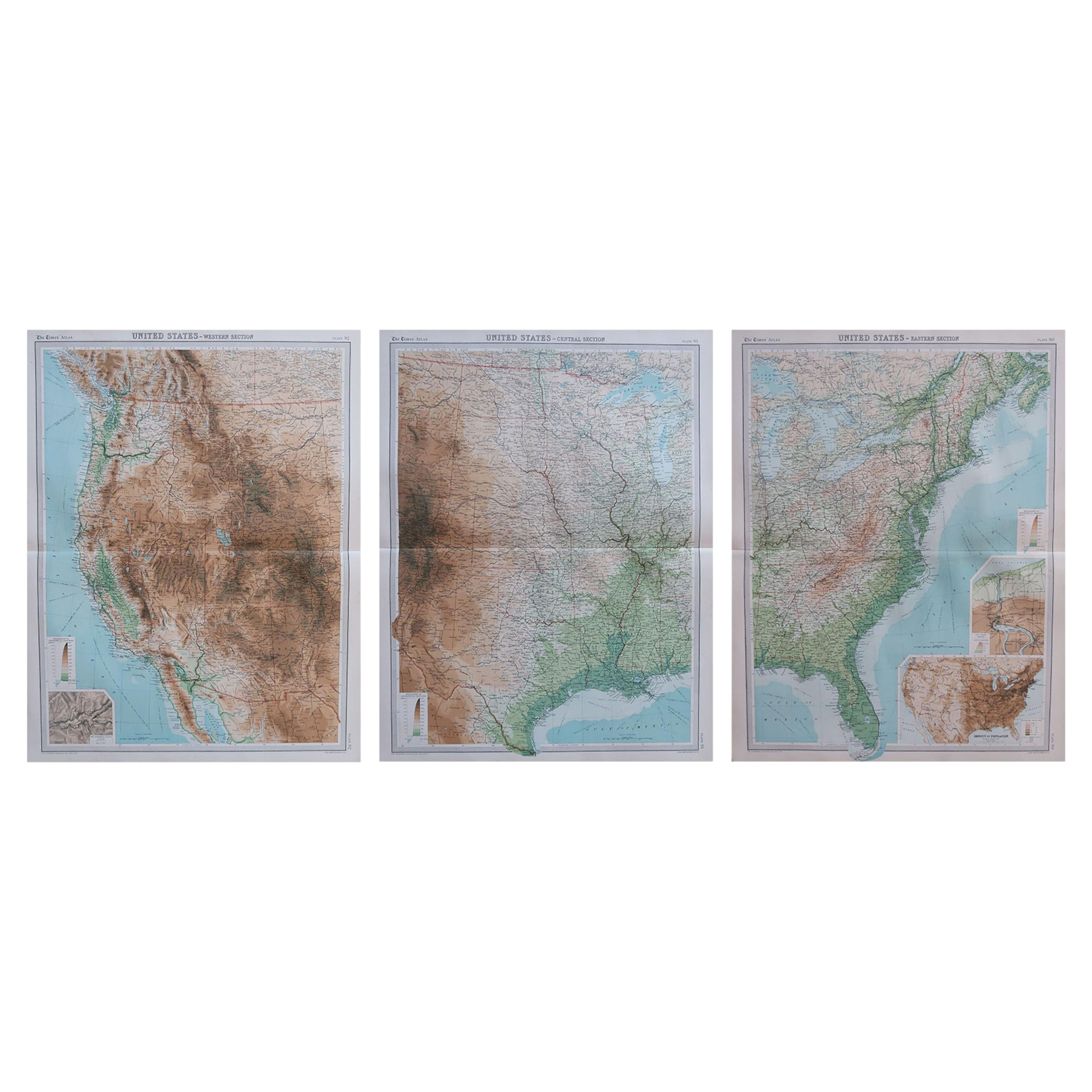 Grandes mapas antiguos de Estados Unidos, en 3 secciones, 1920