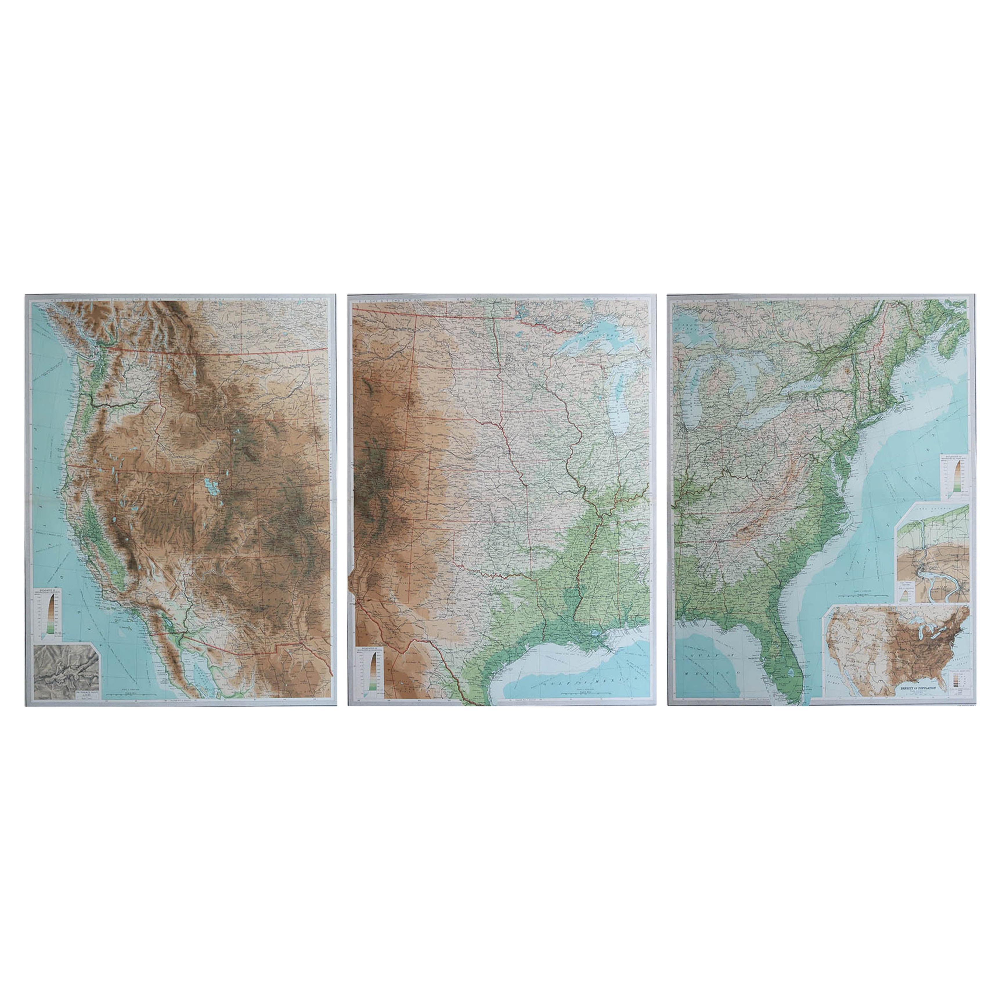 Large Vintage Maps of the United States, in 3 Sections, 1920