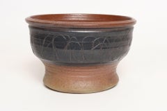 Large Vintage Maroon and Charcoal Sgraffito Ceramic Planter by Deanna Nichols