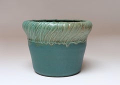 Large Vintage Matte Teal and Green Glazed Ceramic Planter Vase by Deanna Nichols