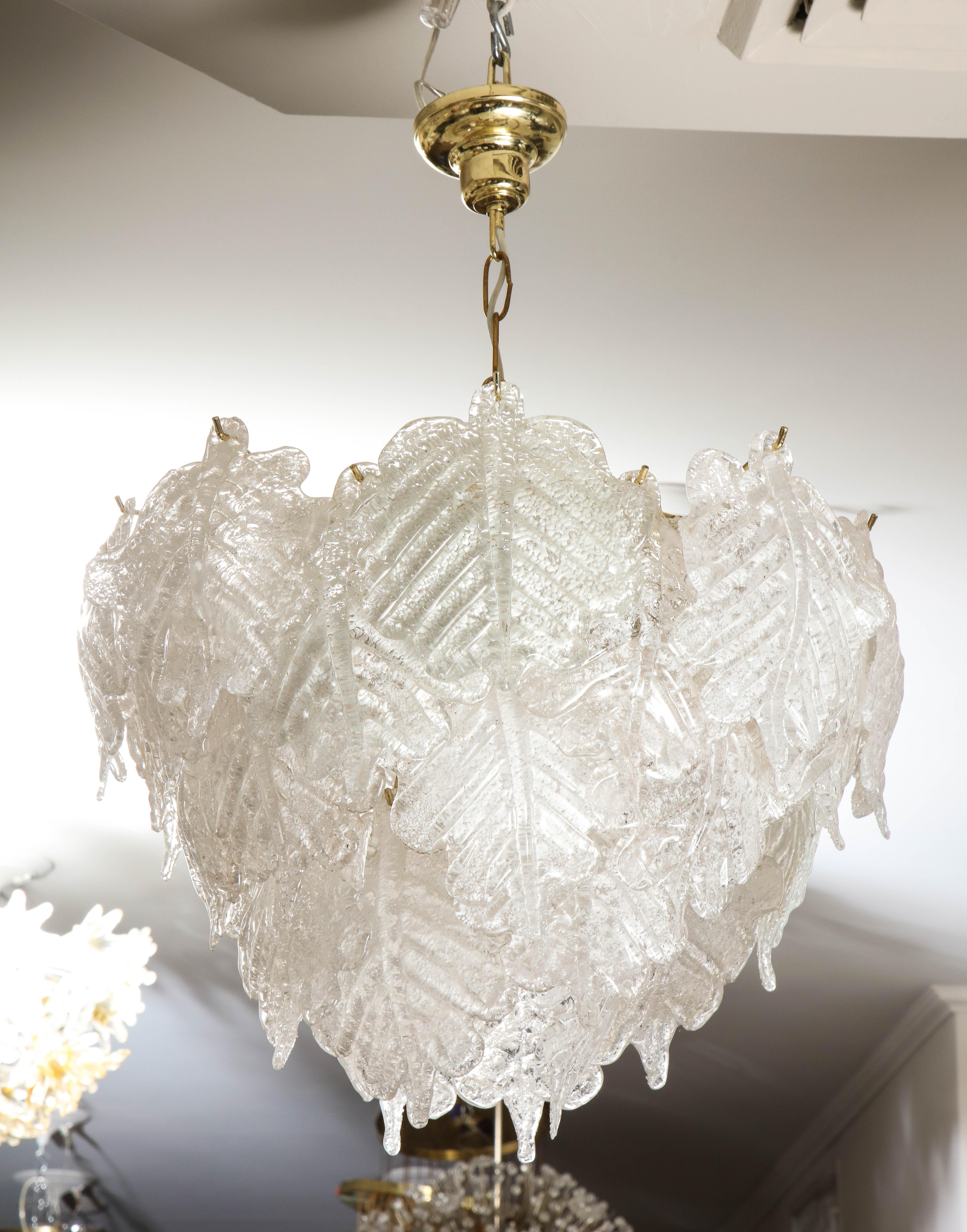 Large Vintage Mazzega Murano Ice Frost Chandelier In Good Condition In New York, NY