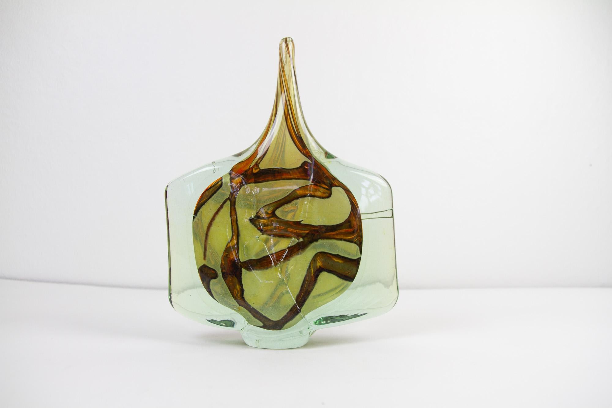 Organic Modern Large Vintage Mdina Glass Fish Vase by Michael Harris, 1980. For Sale