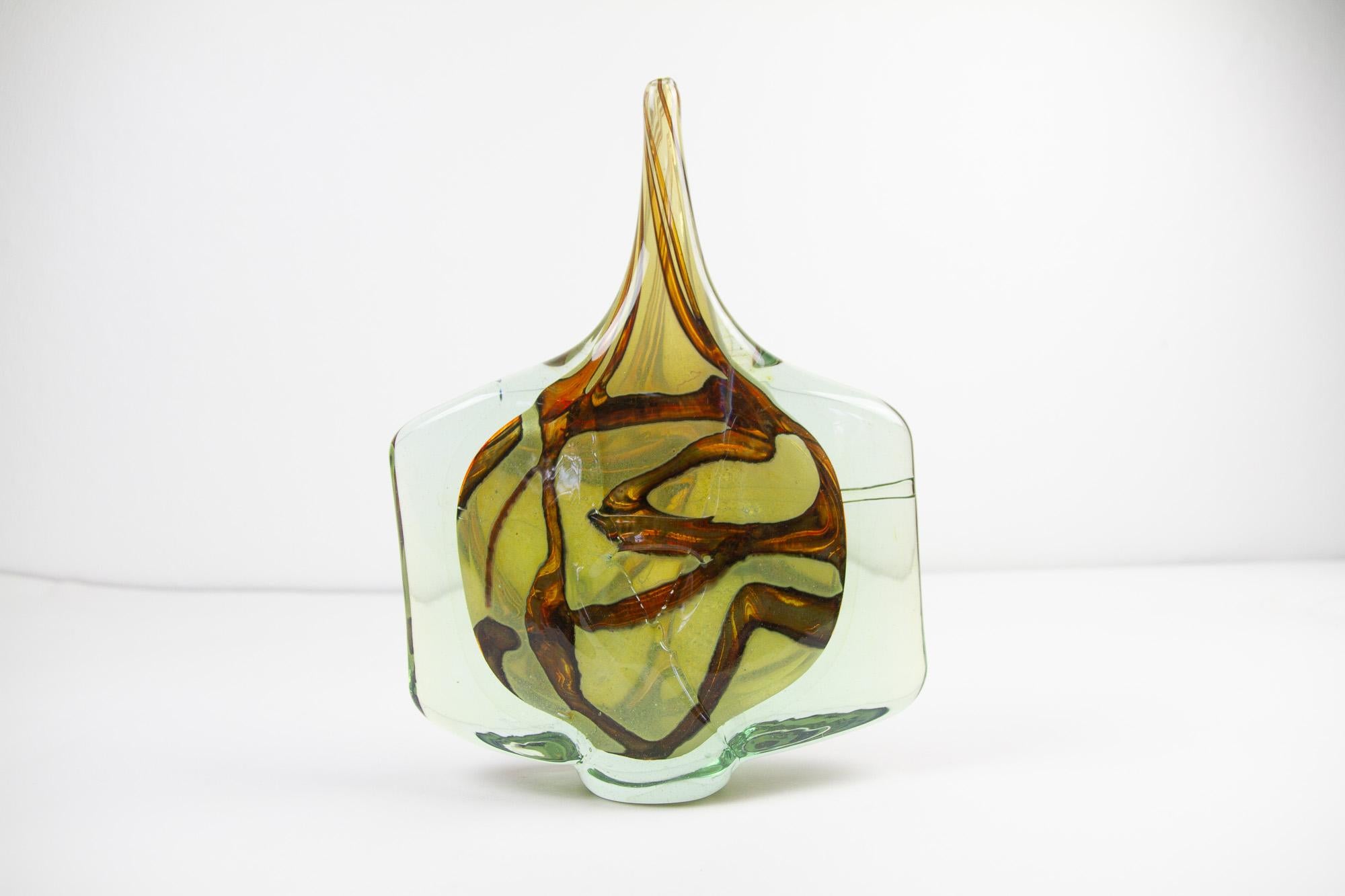 Maltese Large Vintage Mdina Glass Fish Vase by Michael Harris, 1980. For Sale