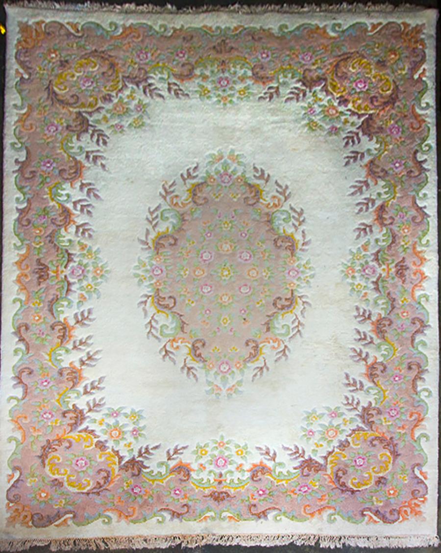 Große Vintage Medaillon Design Rosa Wolle Orientalischen Stil Teppich im Zustand „Gut“ im Angebot in London, GB