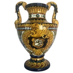 Large Vintage Mediterranean Majolica Two Handled Urn