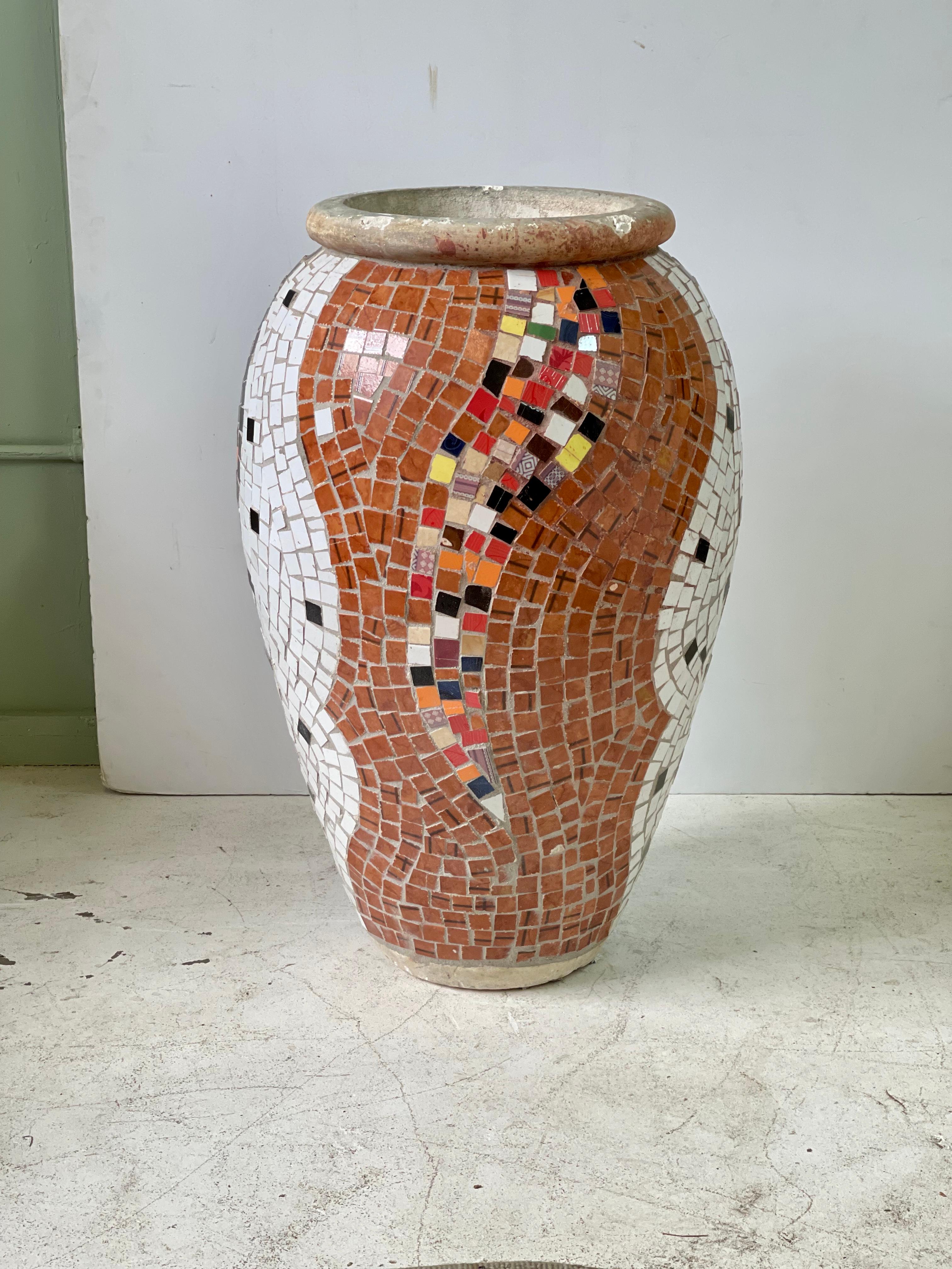 Ceramic Large Vintage Mediterranean Mosaic Planter For Sale