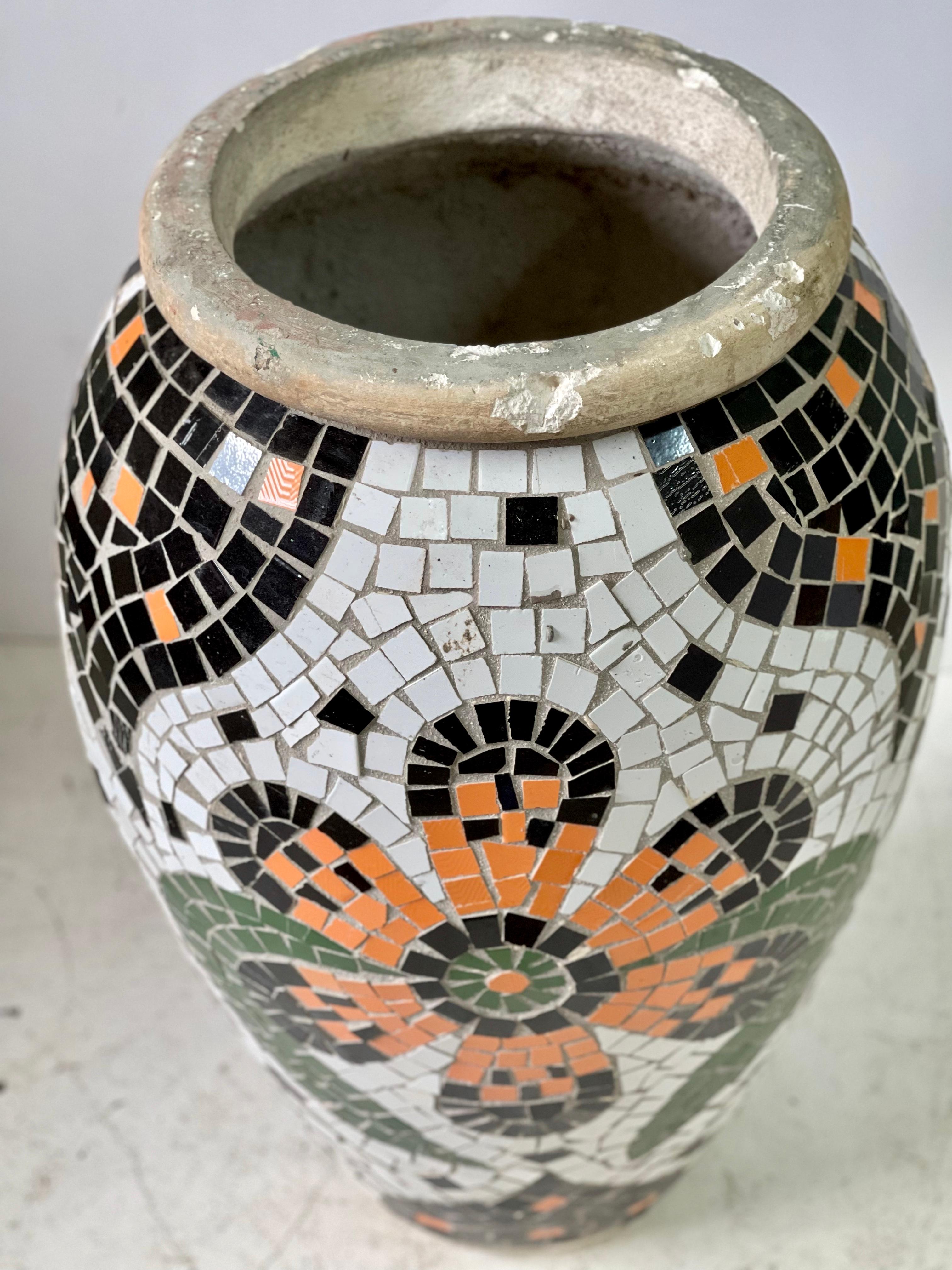 Greco Roman Large Vintage Mediterranean Mosaic Planter For Sale