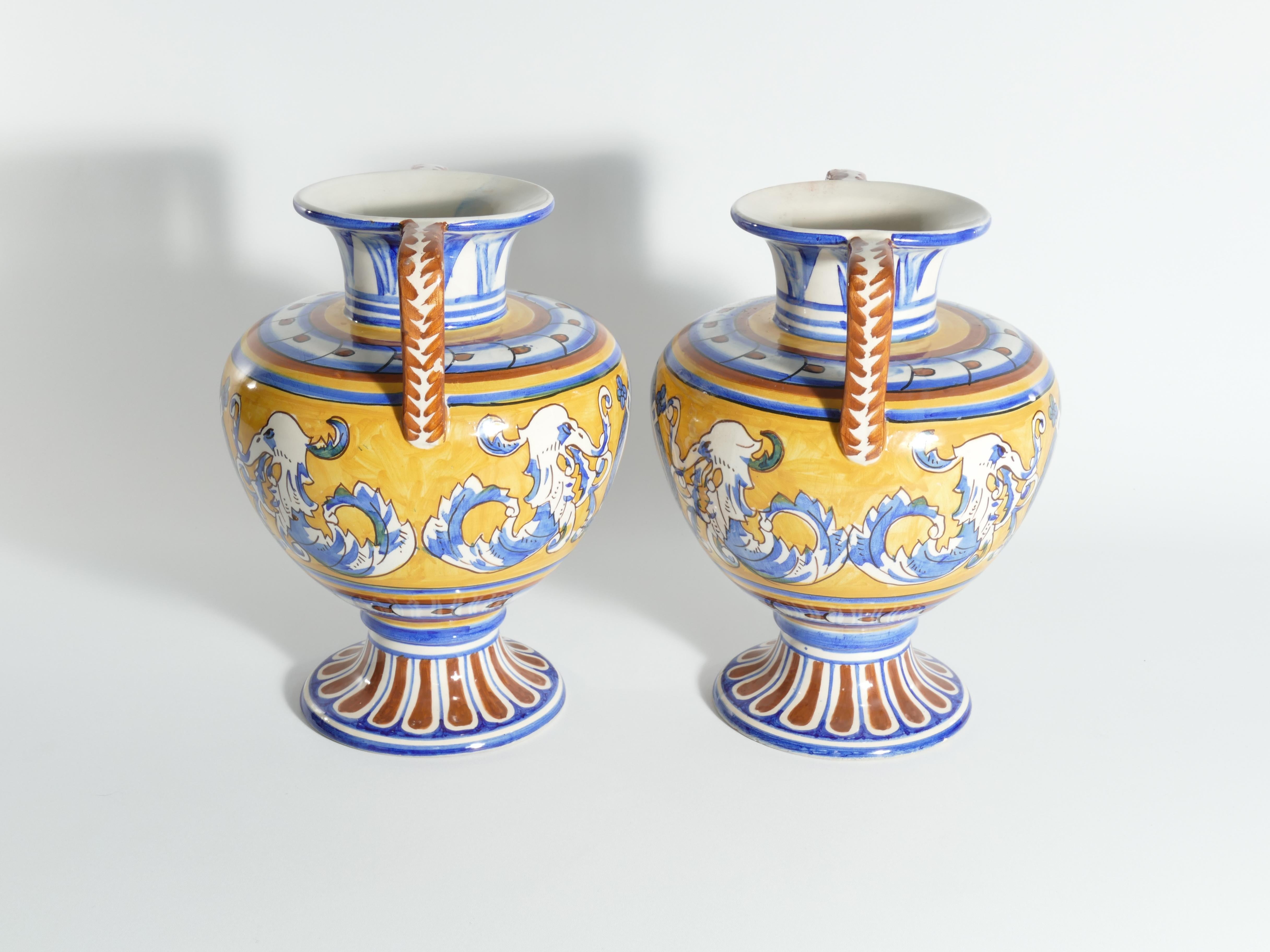 Large Mediterranean Handpainted Polychromatic Ceramic Vases, Set of 2 For Sale 7