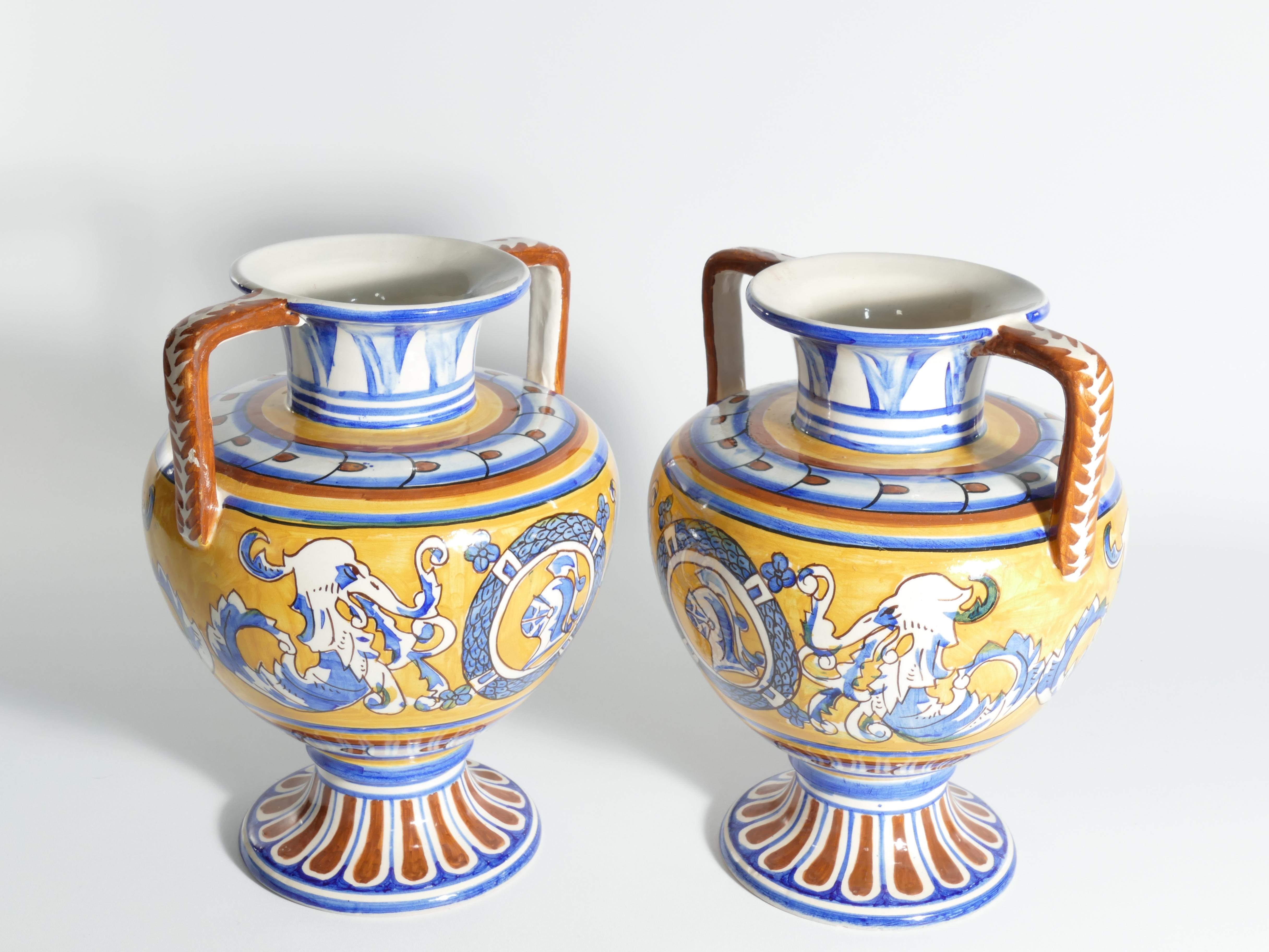 Large Mediterranean Handpainted Polychromatic Ceramic Vases, Set of 2 For Sale 9