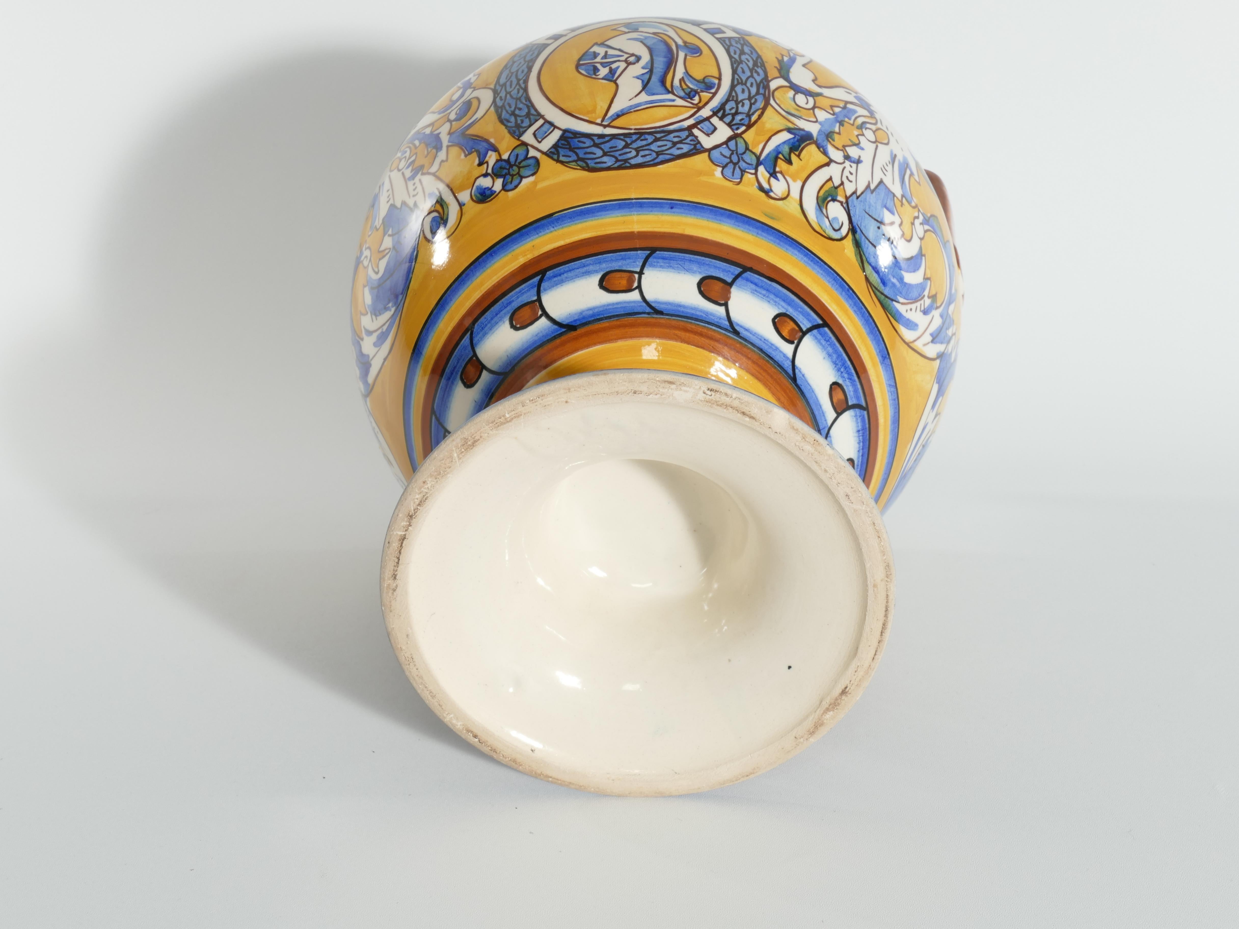 European Large Mediterranean Handpainted Polychromatic Ceramic Vases, Set of 2 For Sale
